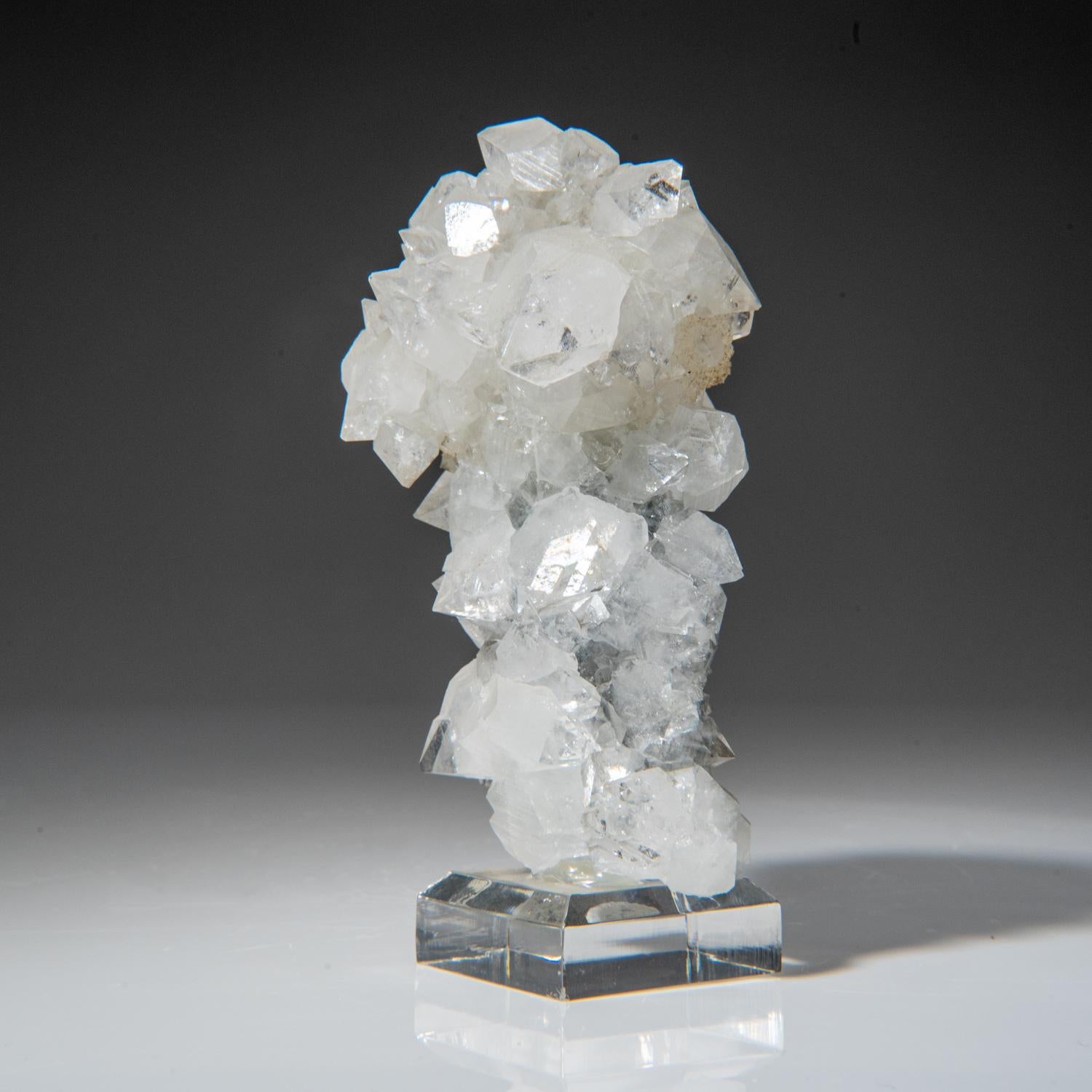 Pristine cluster of colorless apophyllite crystals. The crystals vary from milky white to water-clear at the terminations. this is a stalactitic formation crystallized all around over a central core.


Weight: 277.5 grams, Dimensions: 2 x 1.5 x 4