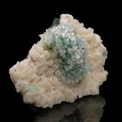 Green Apophyllite on Stilbite Specimen, Natural Art Object, India
