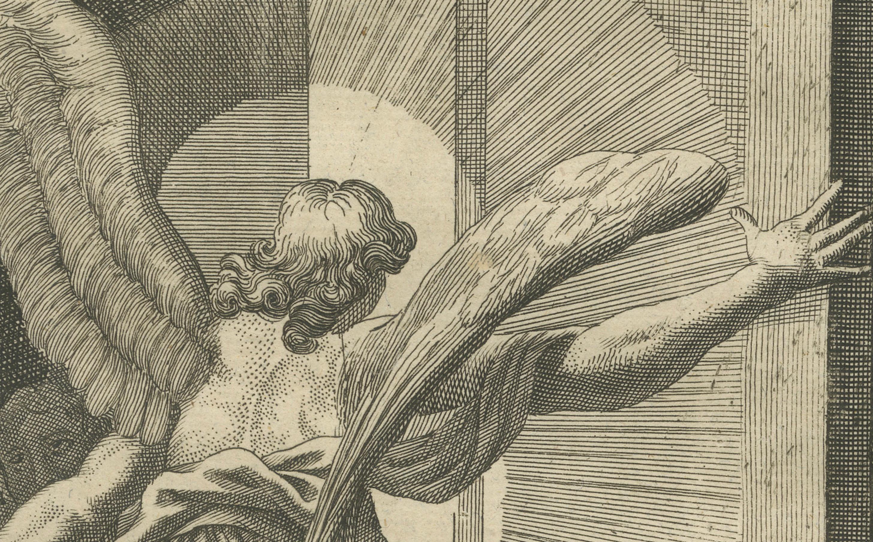 Apostel von Engeln befreit - Apostelgeschichte V Antiker Kupferstich um 1735 (Mitte des 18. Jahrhunderts) im Angebot