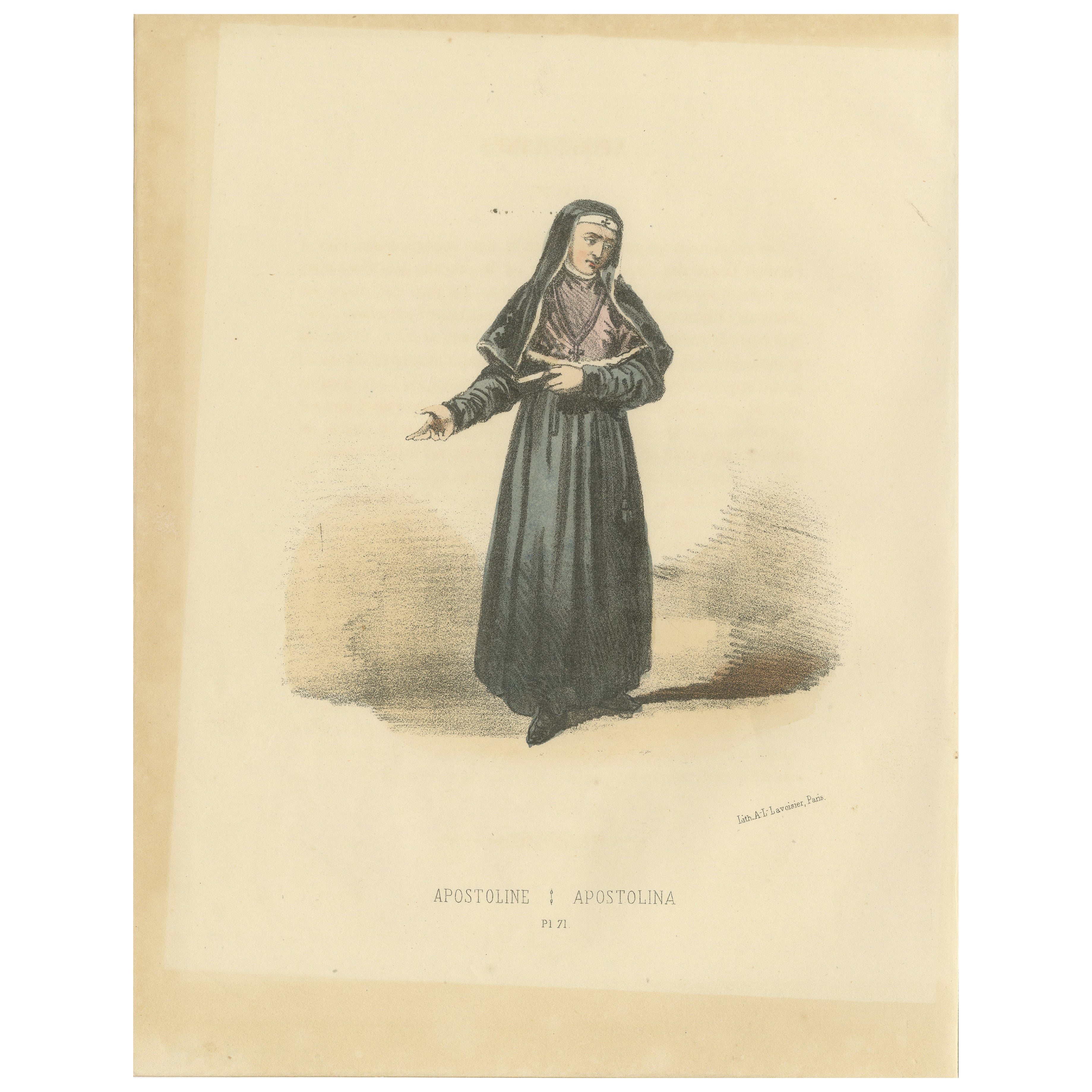 Apostoline - Litografia colorata a mano del 1862 di una suora Apostolina