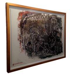 Green and Gold Rooster painting, contemporary painting custom golden box frame