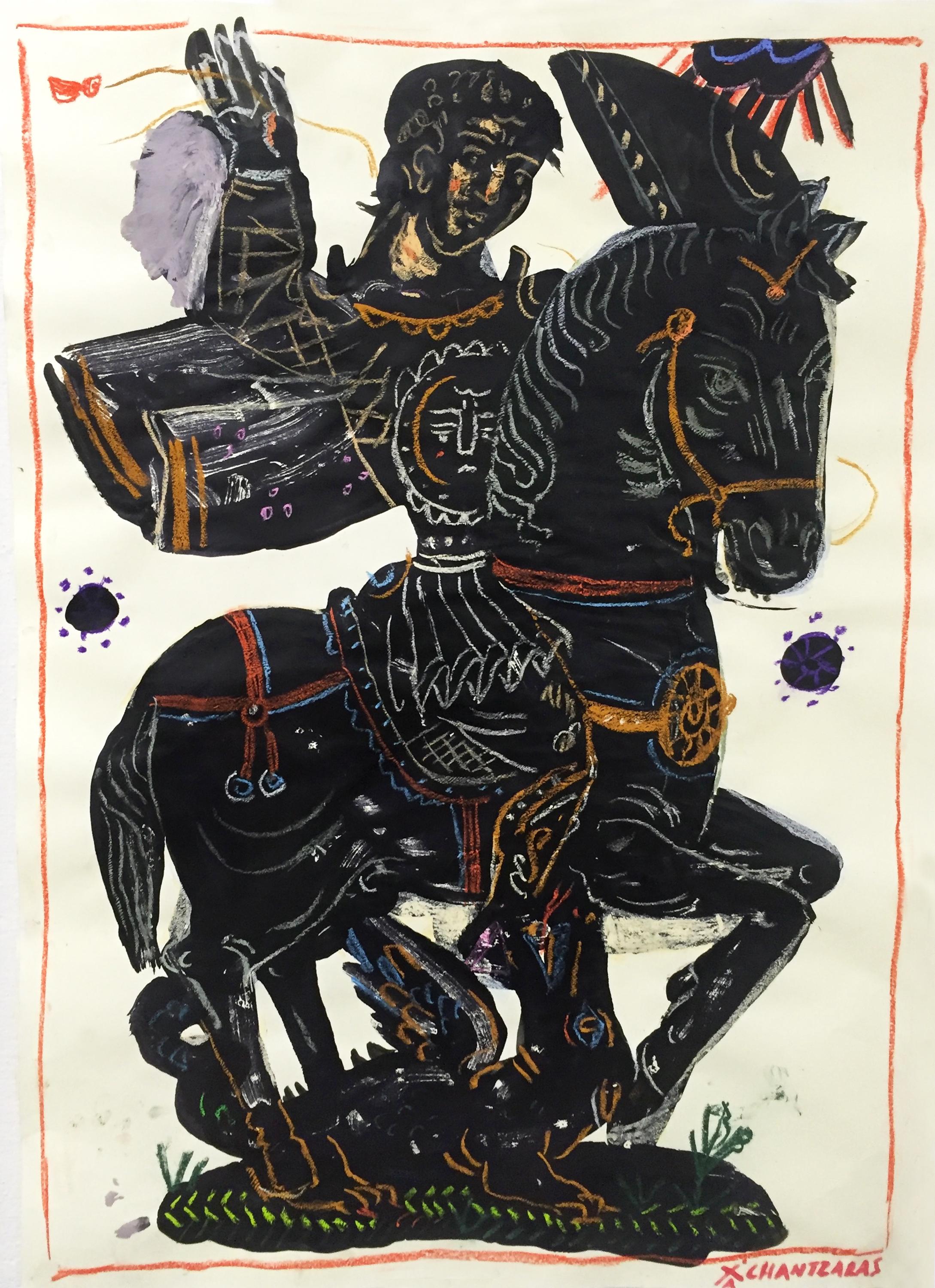 Imperial Rider, Contemporary and Bold Painting on paper, with Hero and Horse