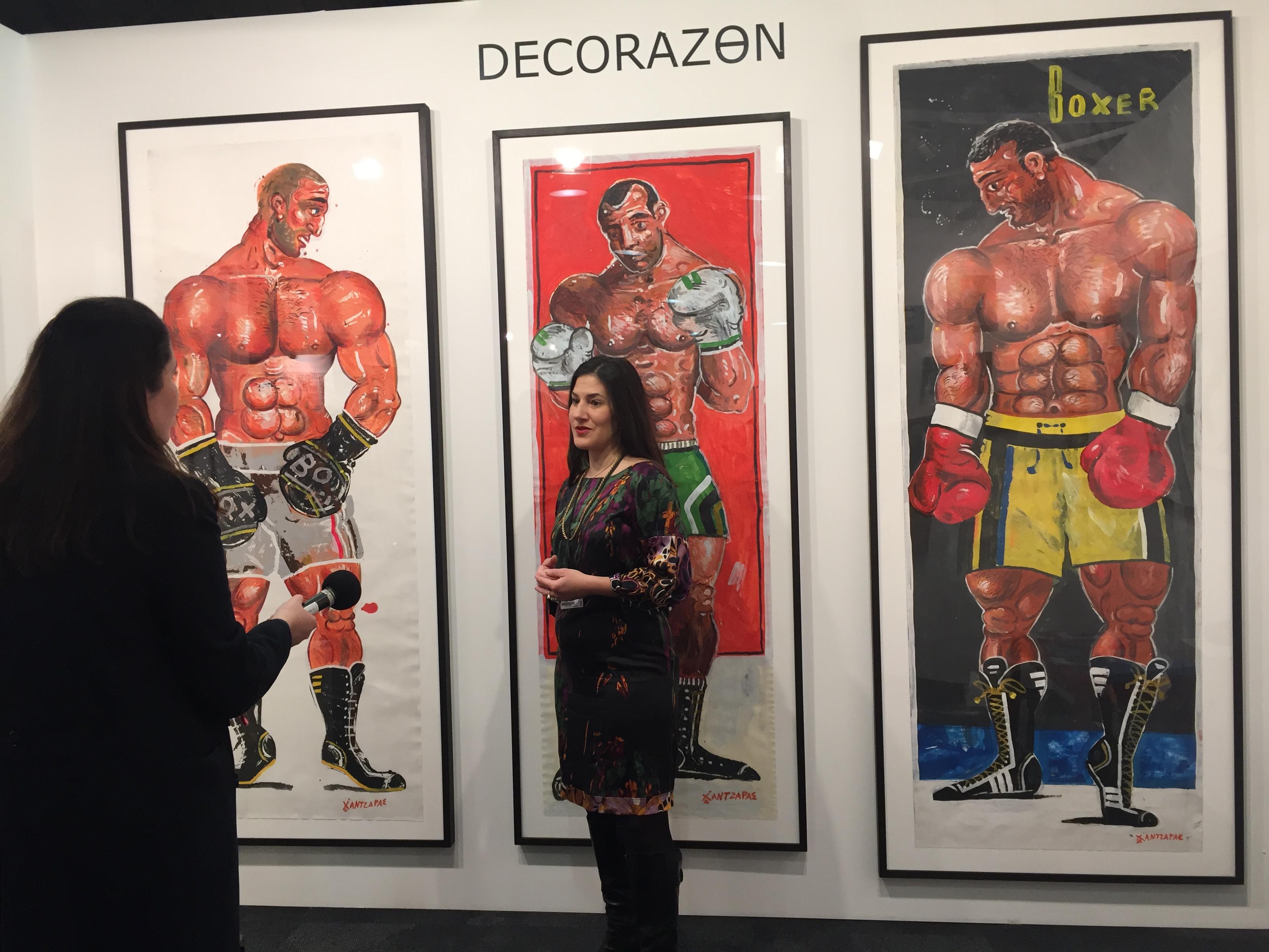 Kleomedes, Boxer grandeur nature, peinture sur papier, couleurs graphiques vives en vente 2