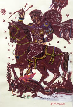 Peaceful Rider, Contemporary and Bold Painting on paper, with Hero and Horse