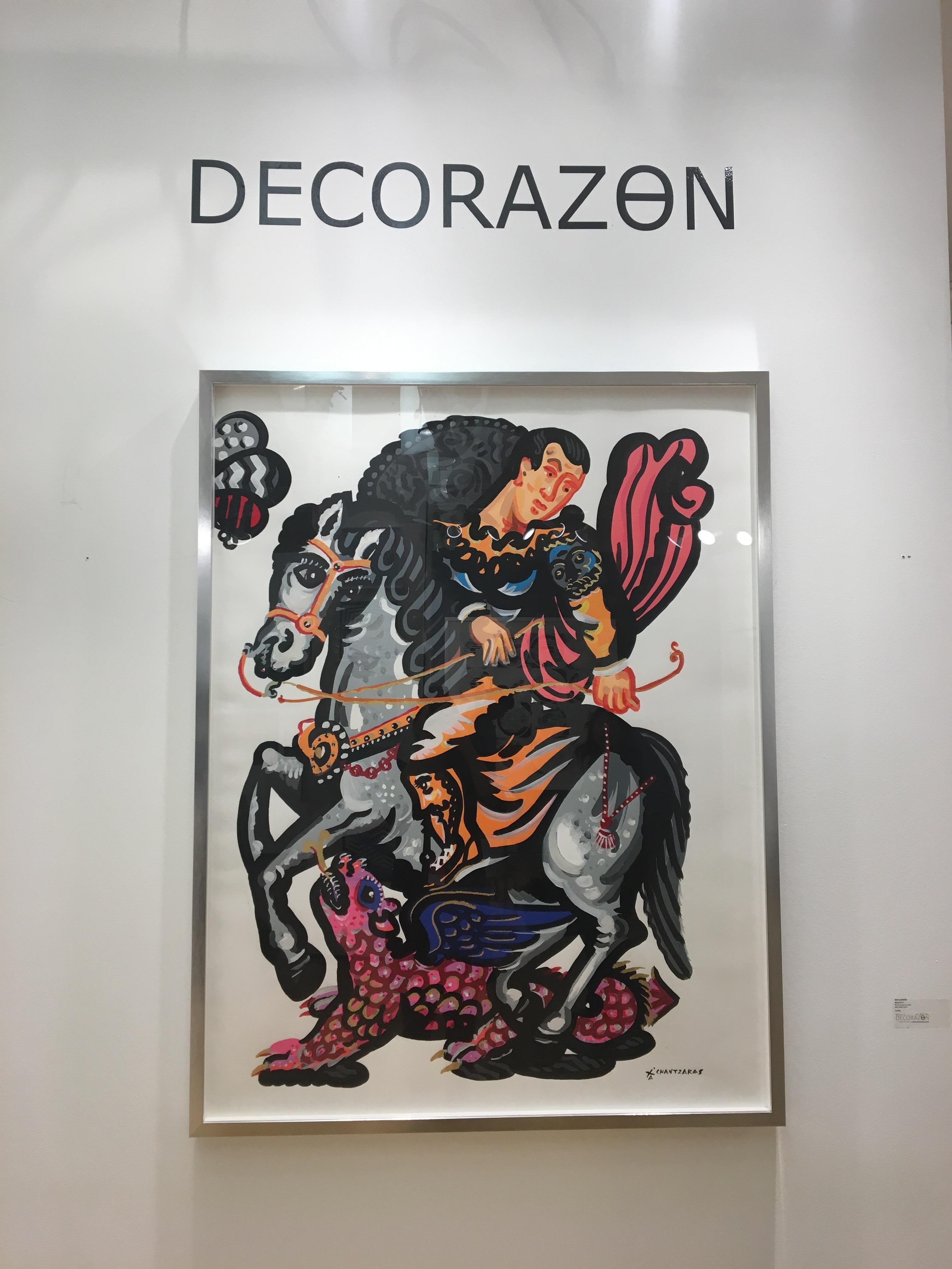 The Rider and the Pink Dragon, Pop Art im zeitgenössischen Stil, kühne Malerei mit Pferd im Angebot 3