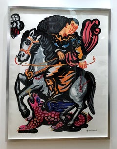 Rider and the Pink Dragon-Popart contemporary style-classical bold painting