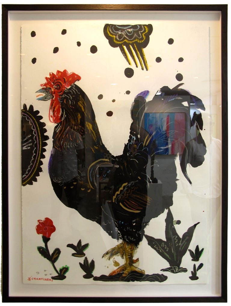 Rooster Under Cloud, by Apostolos Chantzaras, framed Oil on Fabriano paper 2