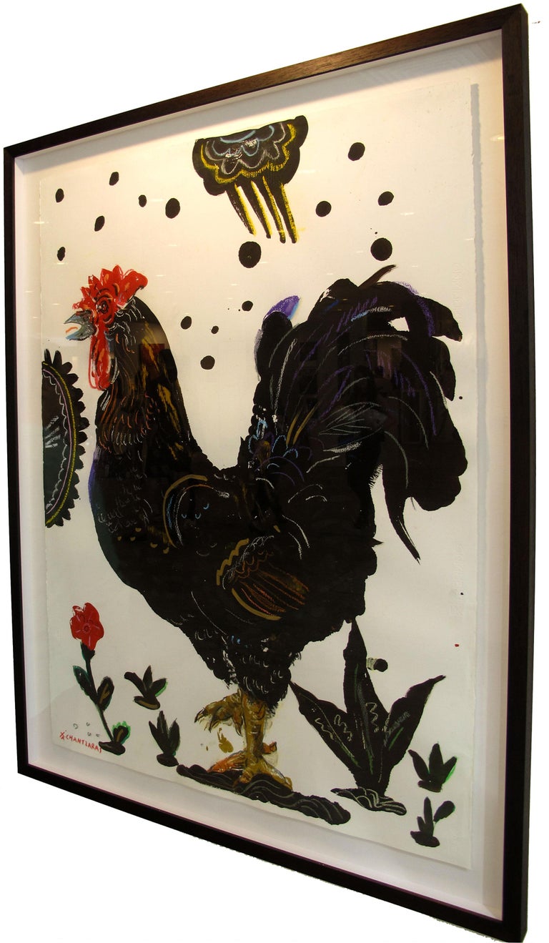 Rooster Under Cloud, by Apostolos Chantzaras, framed Oil on Fabriano paper 1