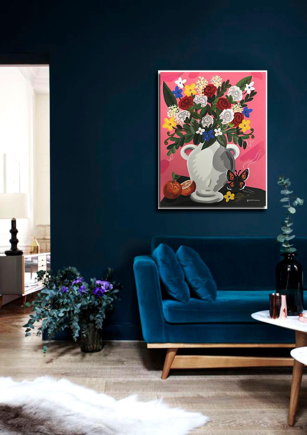 Roses For You - Pop art style-classical colorful still-life flower, box framed - Painting by Apostolos Chantzaras