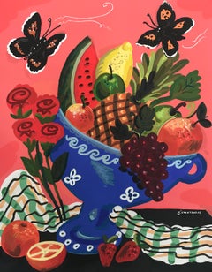 Summer Cornucopia - Pop art style-classical colorful still-life flower painting