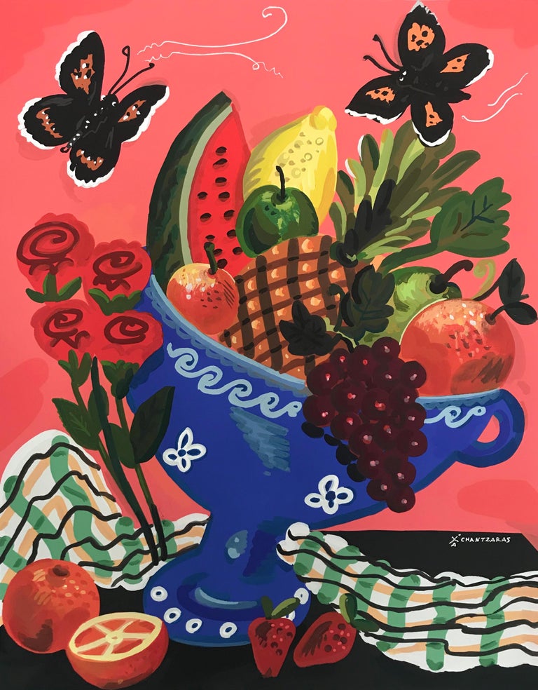 Apostolos Chantzaras Summer Cornucopia Pop Art Style Classical Colorful Still Life Flower Painting At 1stdibs