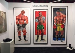 Theogene, Life size Boxer Painting, oil on paper, walnut frame