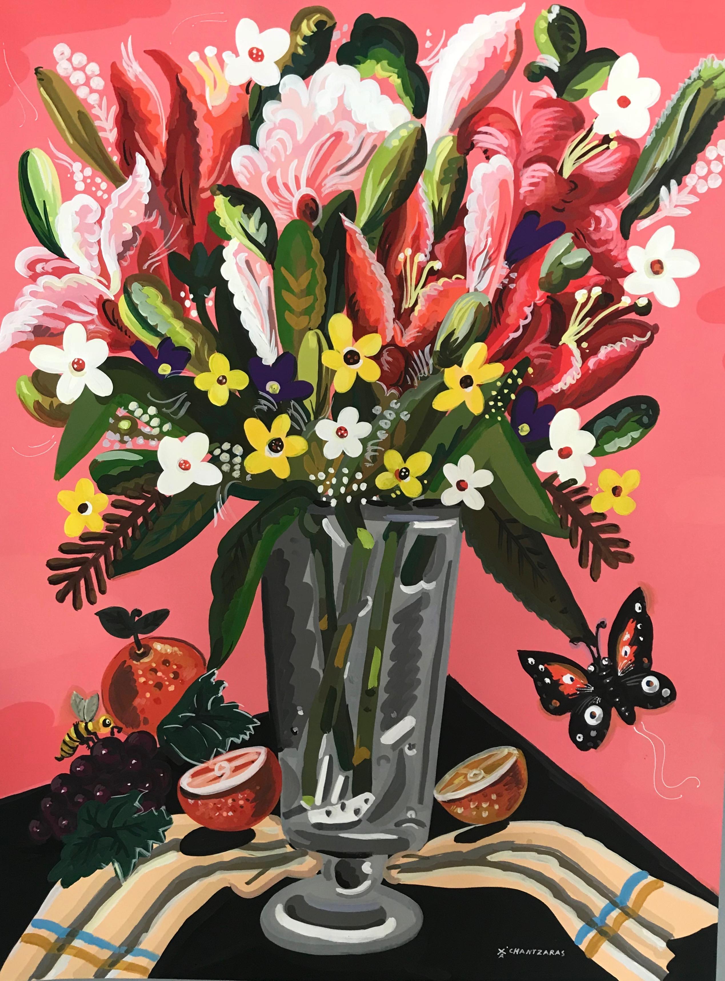 World of Abundance - Pop art style-classical colorful still-life flower painting - Painting by Apostolos Chantzaras