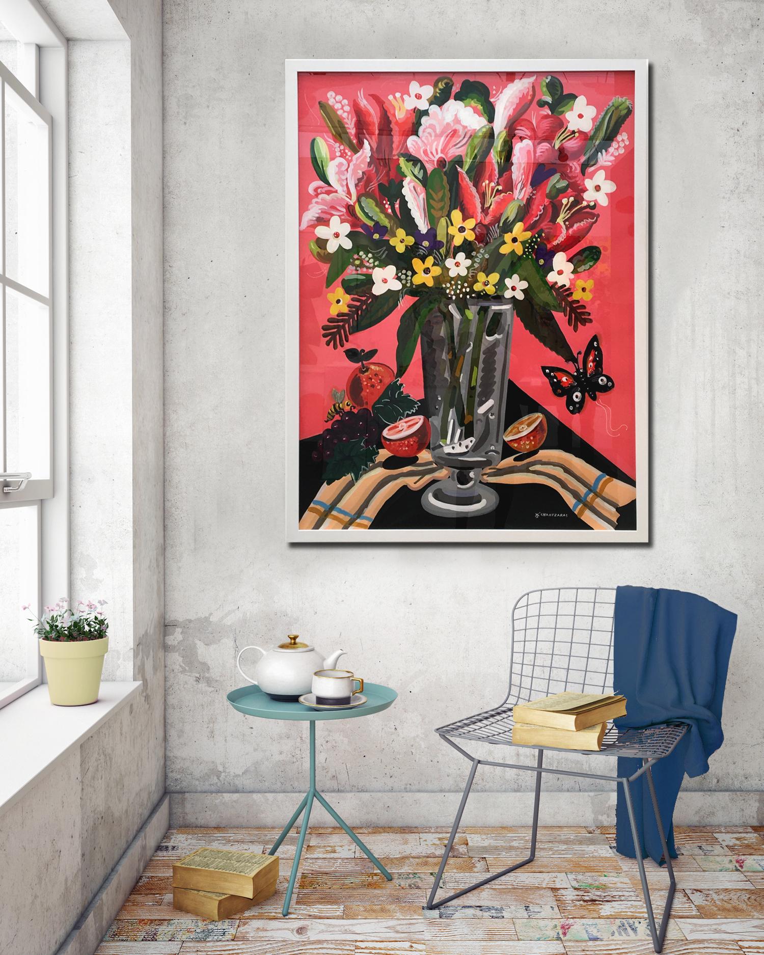 World of Abundance - Pop art style-classical colorful still-life flower painting - Contemporary Painting by Apostolos Chantzaras