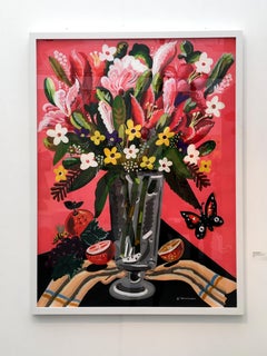 World of Abundance - Pop art style-classical colorful still-life flower painting