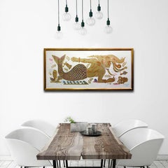 Sogno marittimo Pittura su carta di ispirazione greca antica, rifinita a mano con foglia d'oro