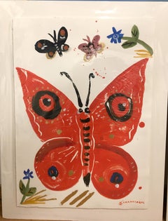 Psychi 9 - The Soul, peinture à l'huile sur papier, papillon orange contemporain fantaisiste