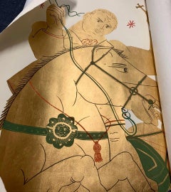 Saint George and Dragon, Gold Asian inspired mixed media and gold leaf on paper