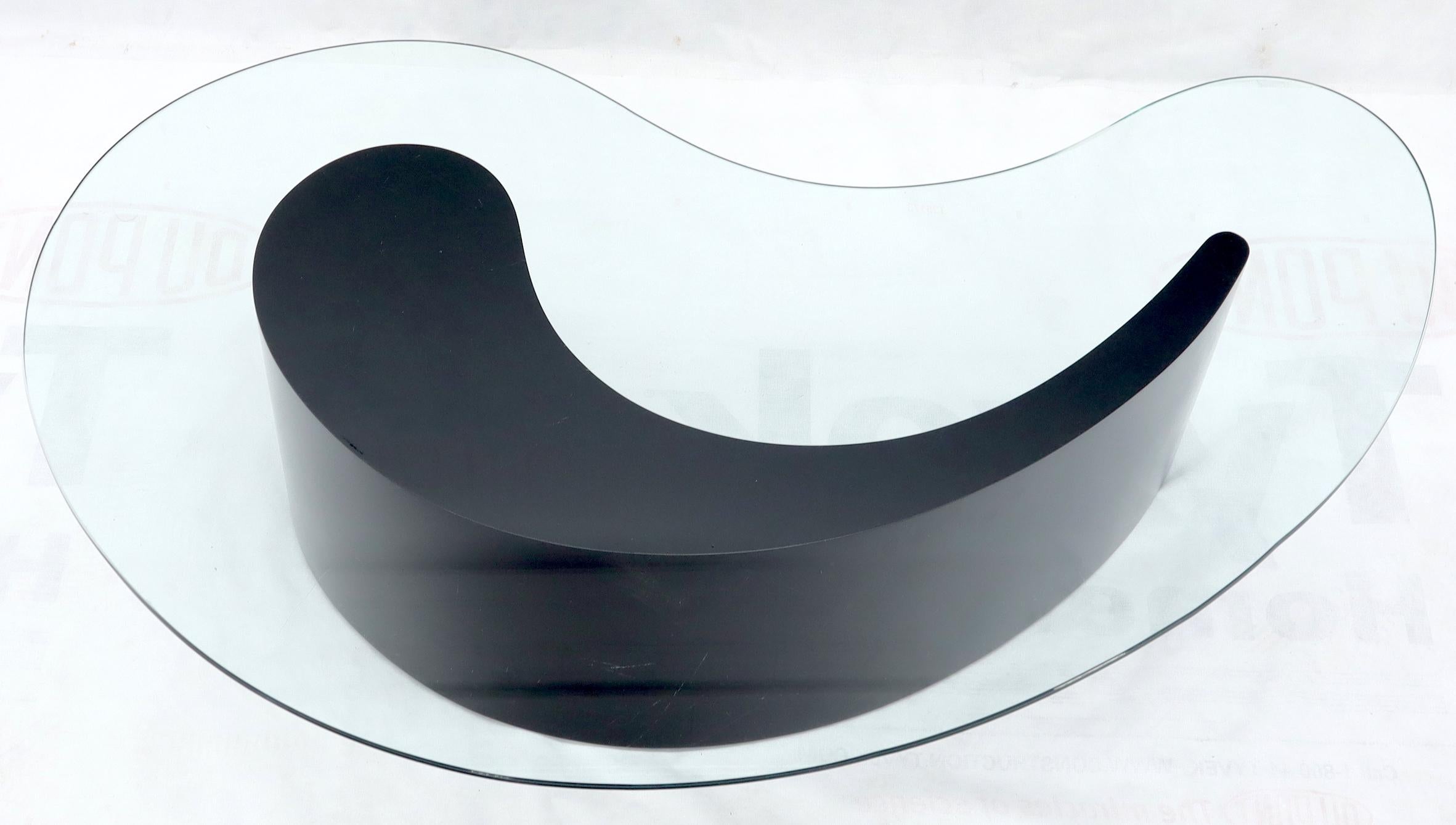Plywood Apostrophe Shape Black Lacquer Kidney Shape Glass Top Coffee Table