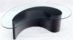 Apostrophe Shape Black Lacquer Kidney Shape Glass Top Coffee Table