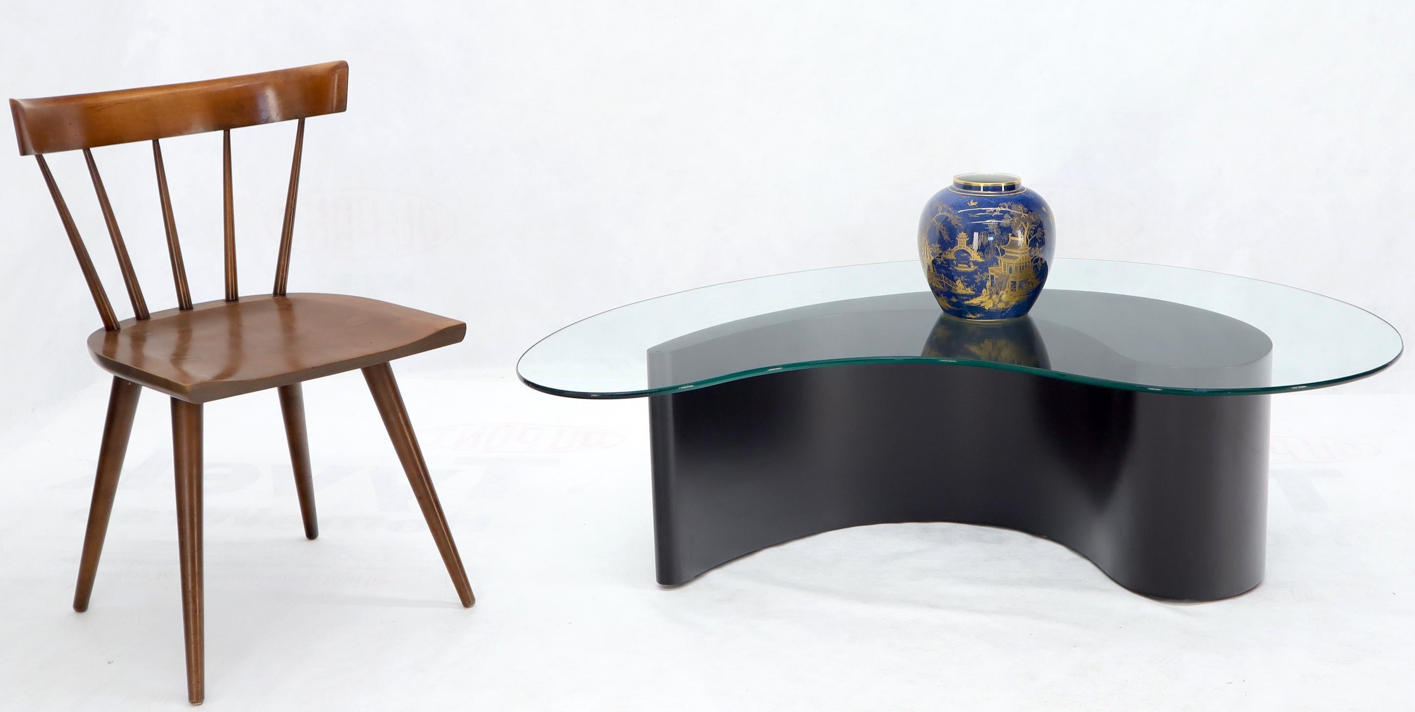 Molded Apostrophe Shape Black Lacquer Kidney Shape Glass Top Coffee Table