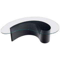 Apostrophe Shape Black Lacquer Kidney Shape Glass Top Coffee Table