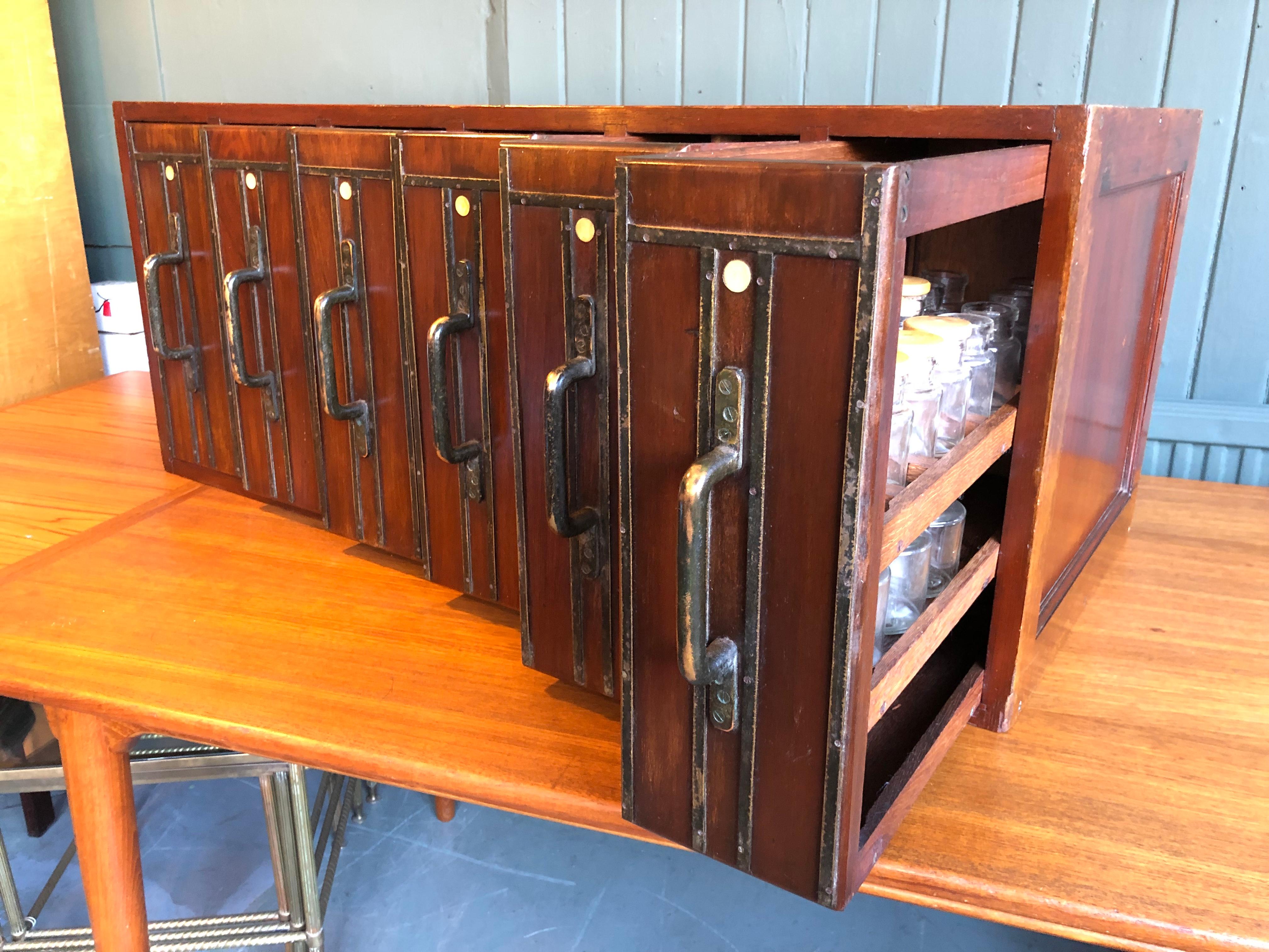 Apothecary Cabinet, Early 20th Century, Vertical Drawers with 113 Glass Bottles 7