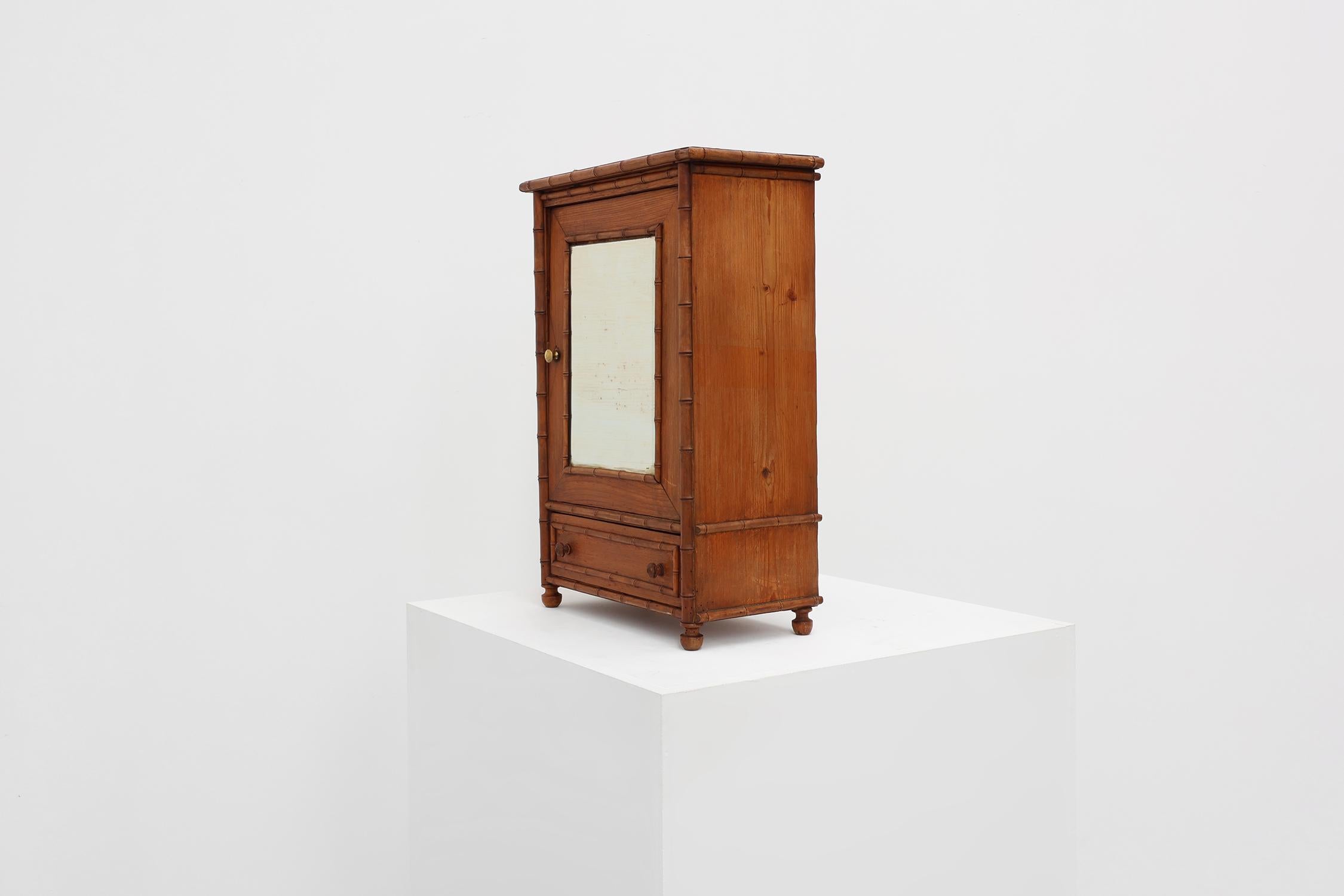 Apothecary cabinet in faux bamboo with mirror and drawer, France 1900s For Sale 3