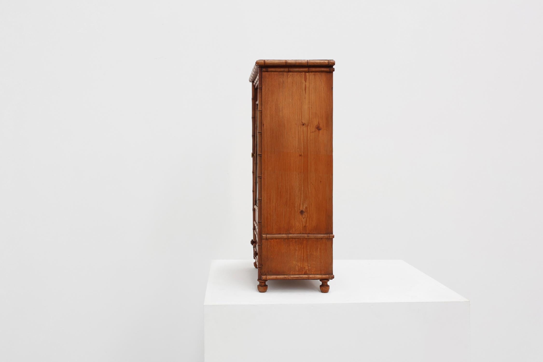 Apothecary cabinet in faux bamboo with mirror and drawer, France 1900s For Sale 5
