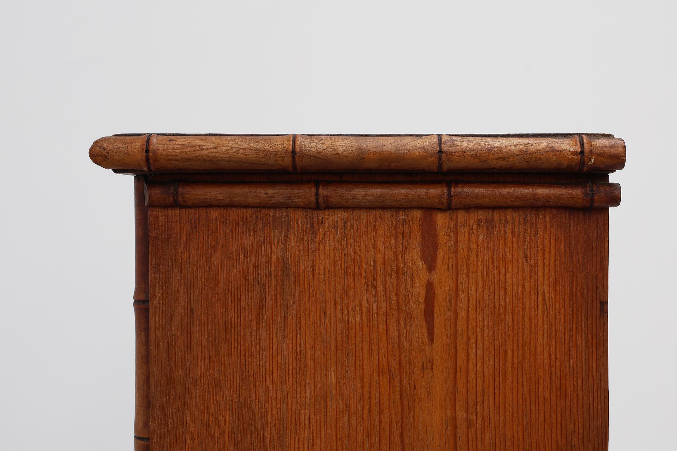 Apothecary cabinet in faux bamboo with mirror and drawer, France 1900s For Sale 6