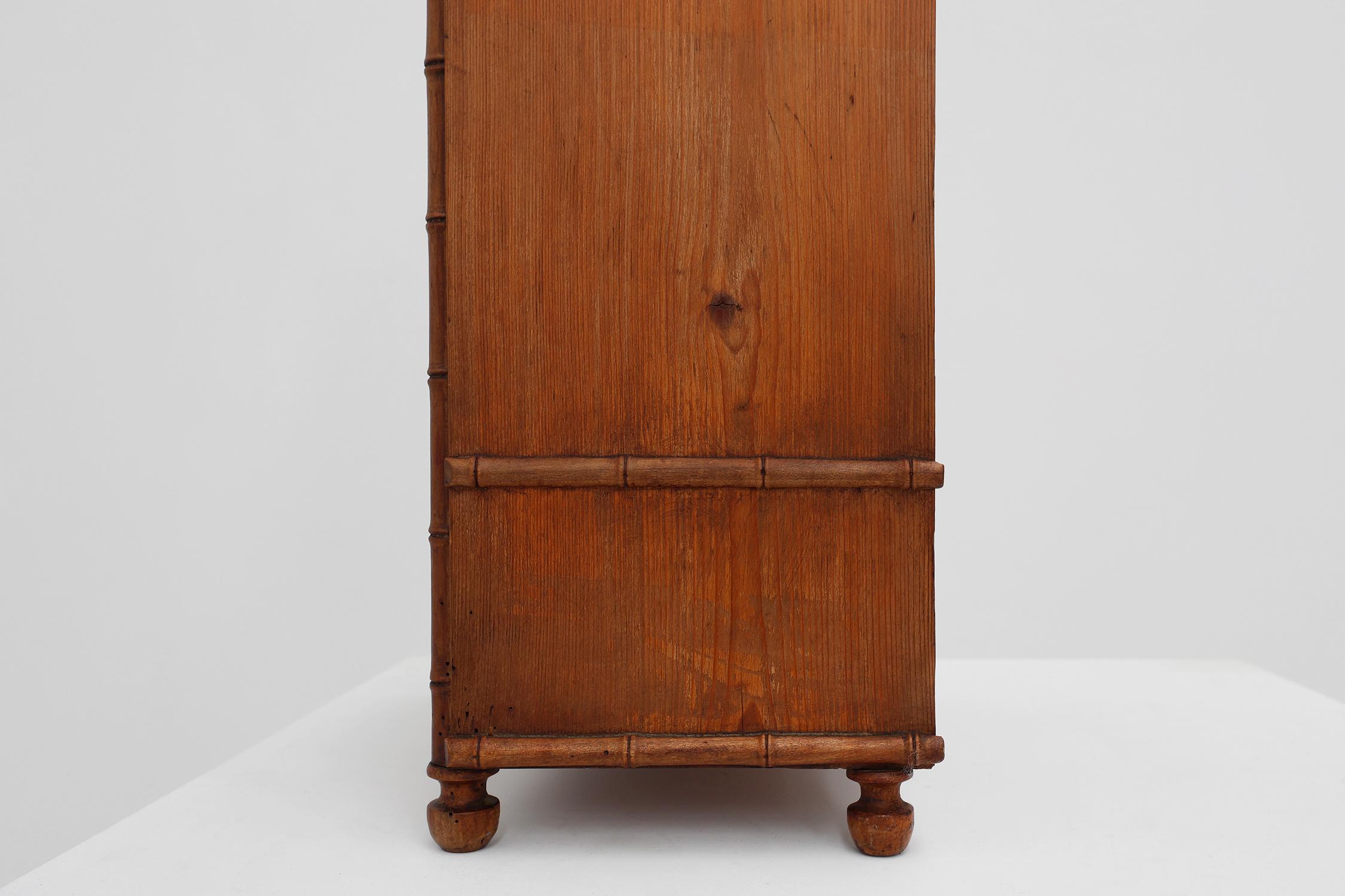 Apothecary cabinet in faux bamboo with mirror and drawer, France 1900s For Sale 7