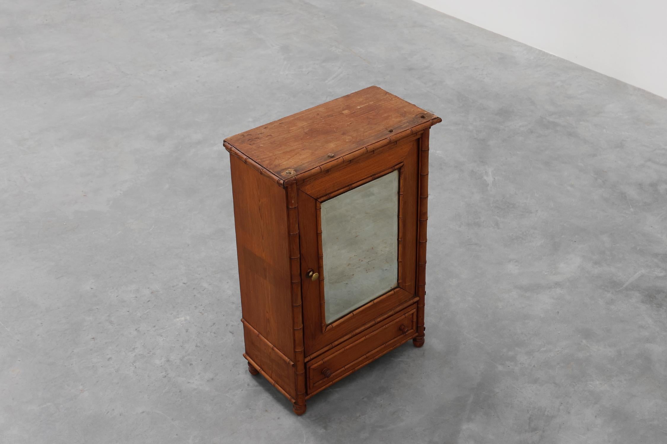 Apothecary cabinet in faux bamboo with mirror and drawer, France 1900s For Sale 9
