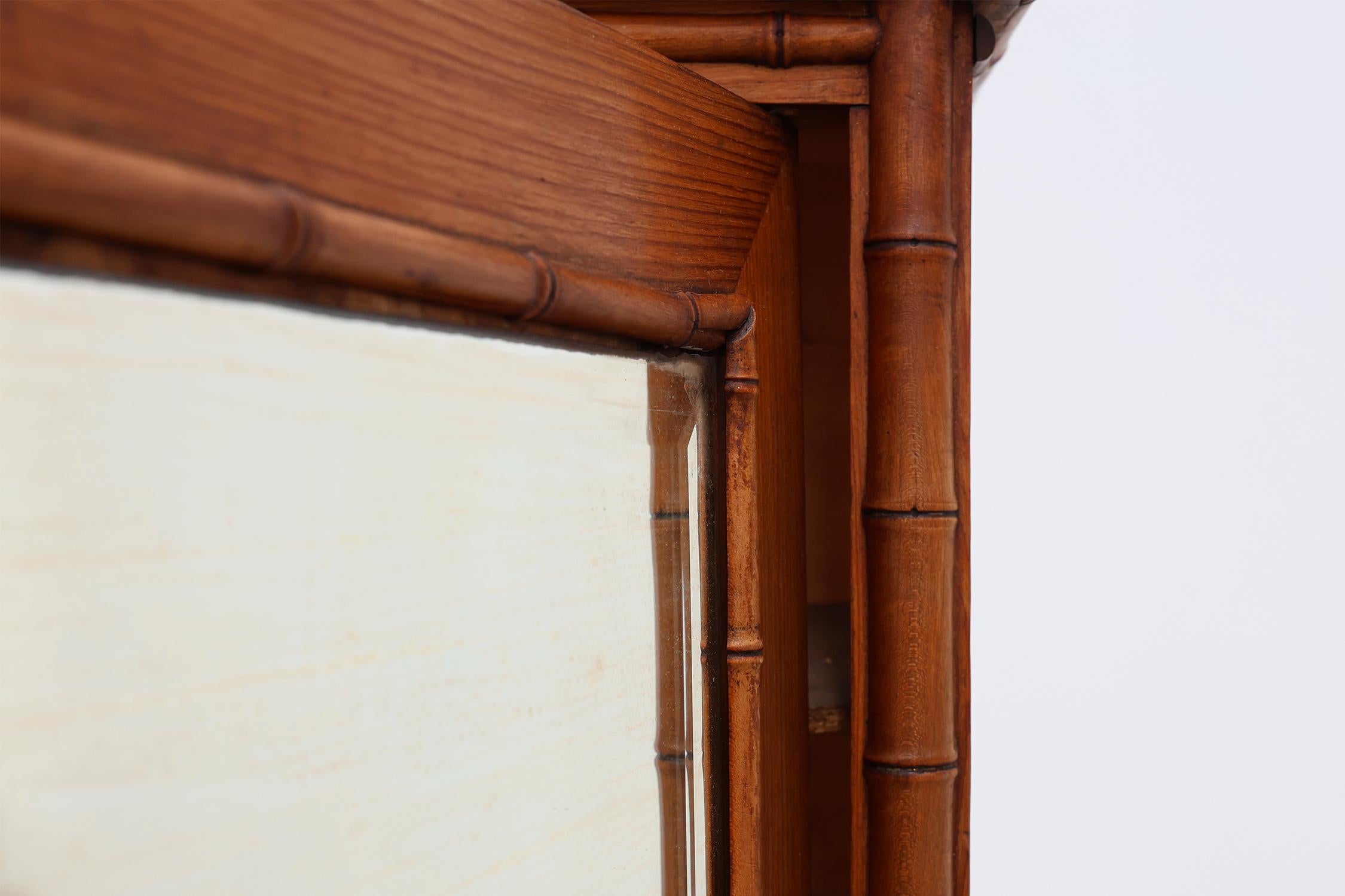 Apothecary cabinet in faux bamboo with mirror and drawer, France 1900s In Good Condition For Sale In Meulebeke, BE