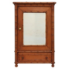 Apothecary cabinet in faux bamboo with mirror and drawer, France 1900s