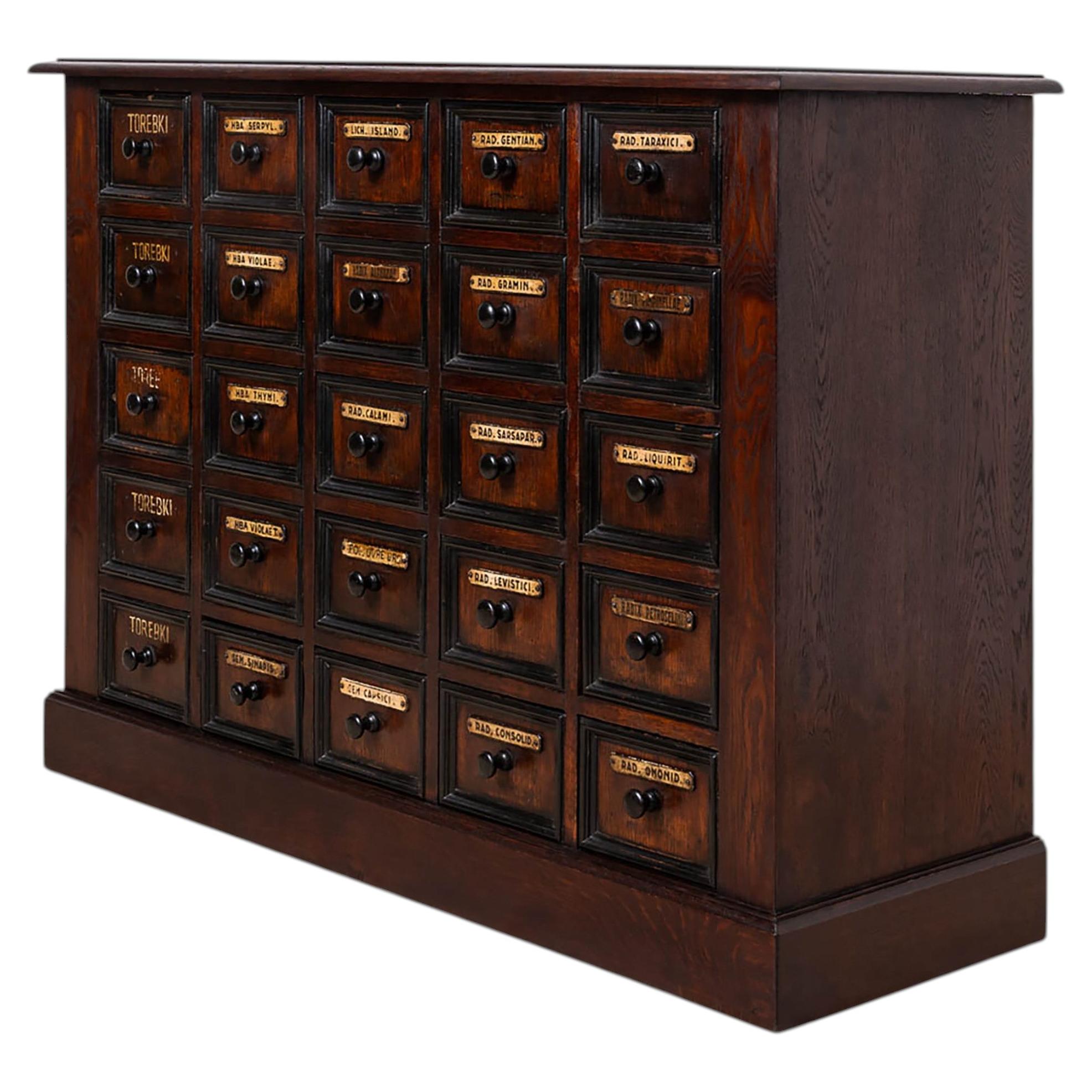 Cómoda de boticario, madera maciza de roble, restaurada, principios del siglo XX en venta
