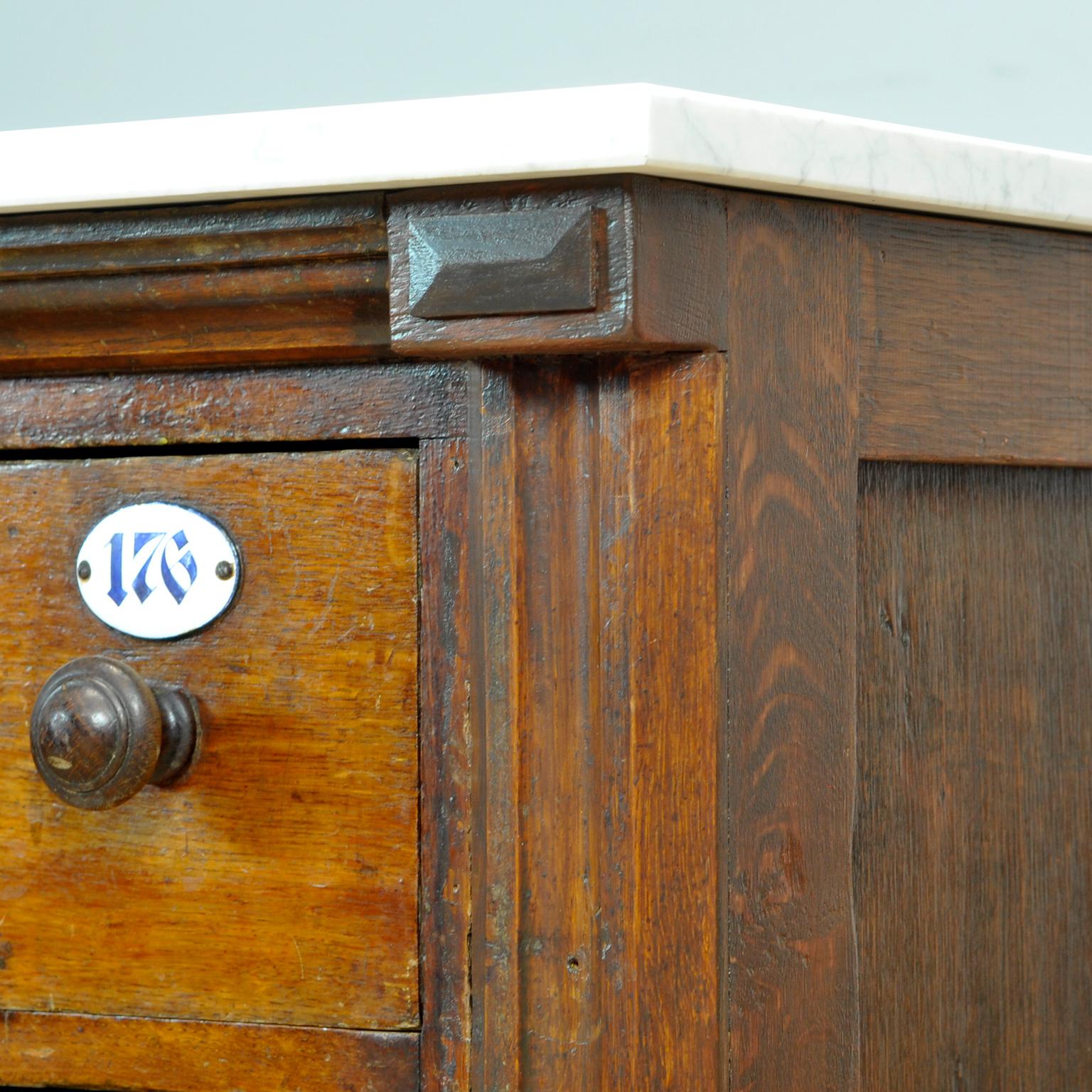 Industrial Apothecary Chest of Drawers with Marble Top, 1930s
