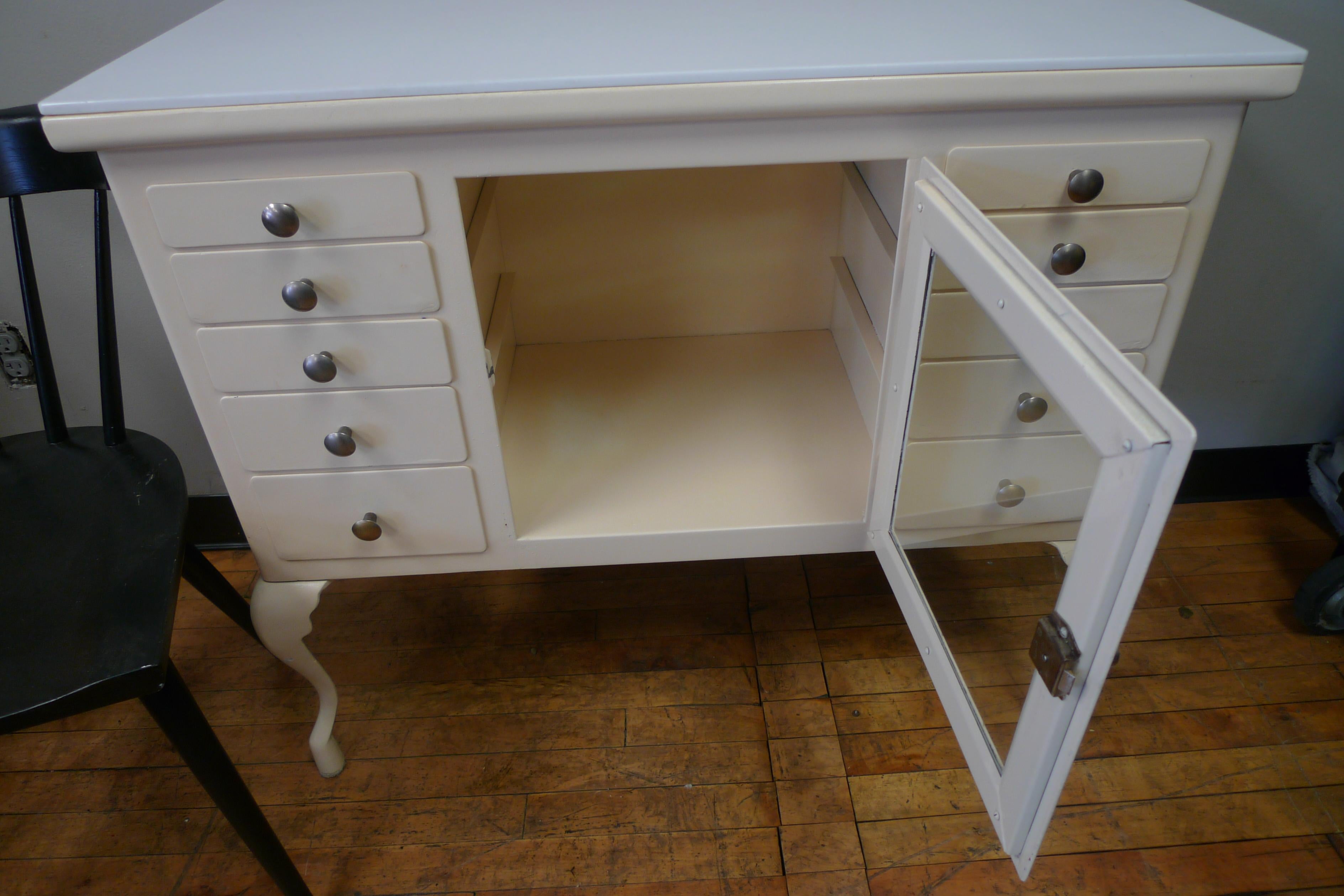 Apothecary Medical Cabinet circa 1910 cabriole legs, milk glass top, refinished 4