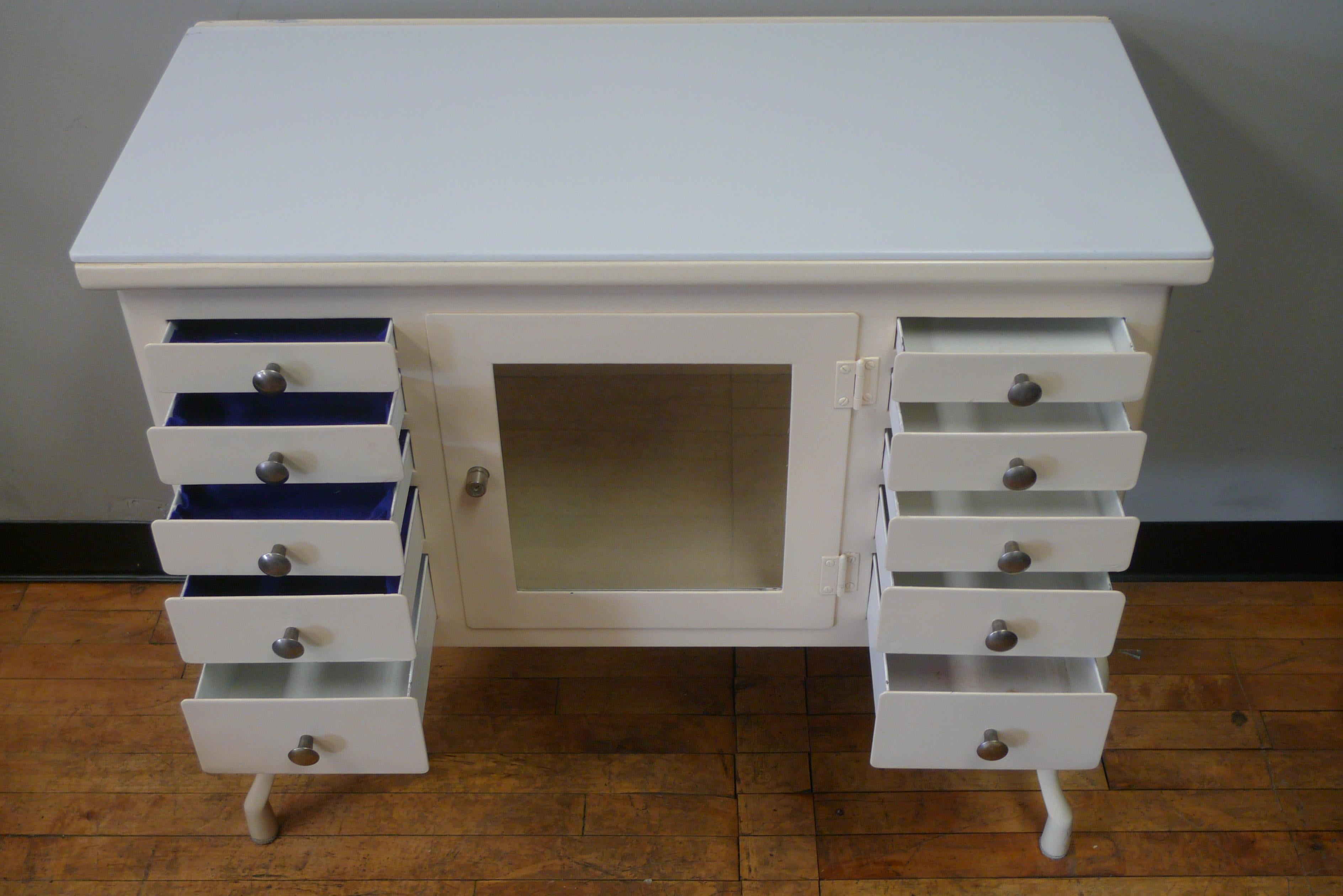 Apothecary Medical Cabinet circa 1910 cabriole legs, milk glass top, refinished In Good Condition In Madison, WI