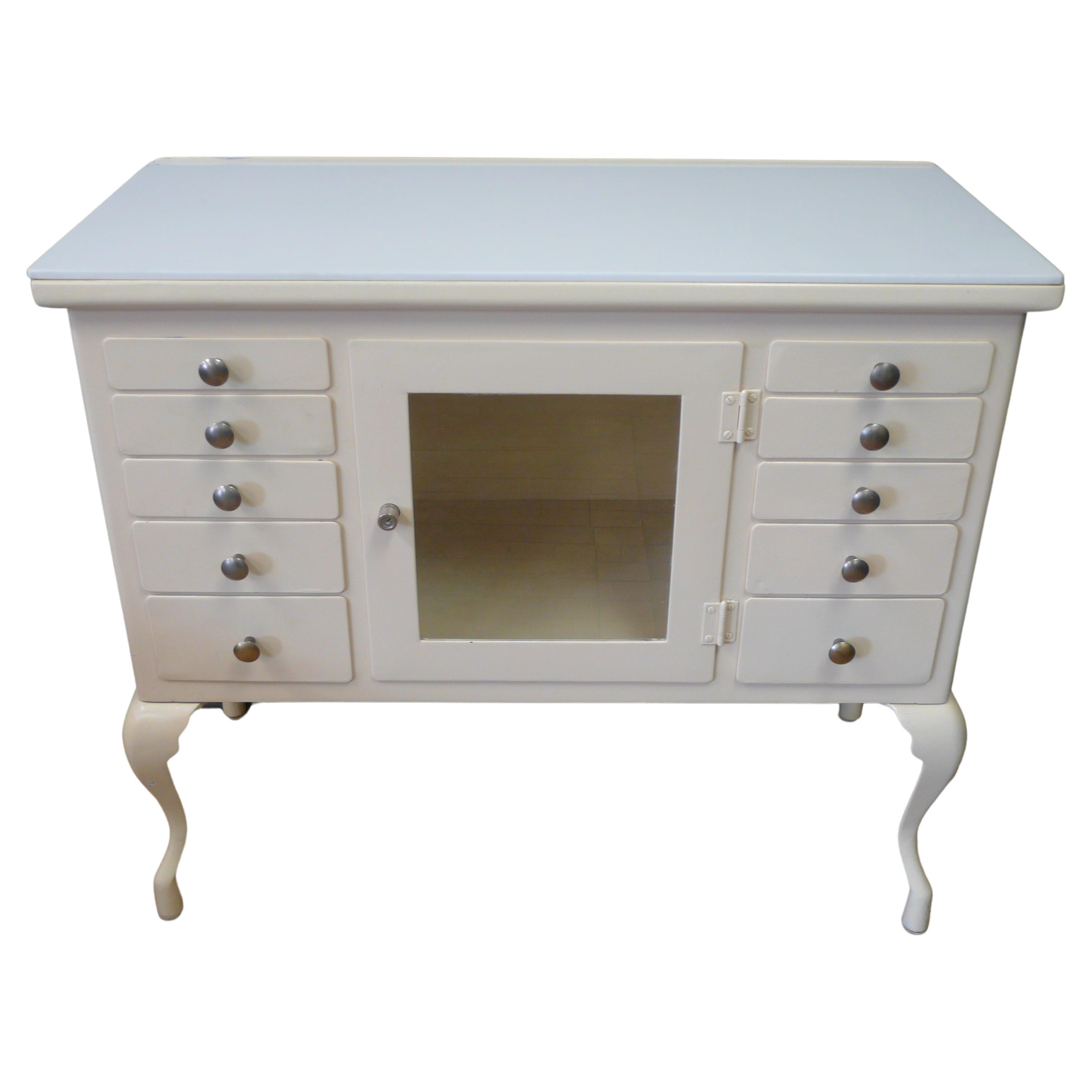 Apothecary Medical Cabinet circa 1910 cabriole legs, milk glass top, refinished