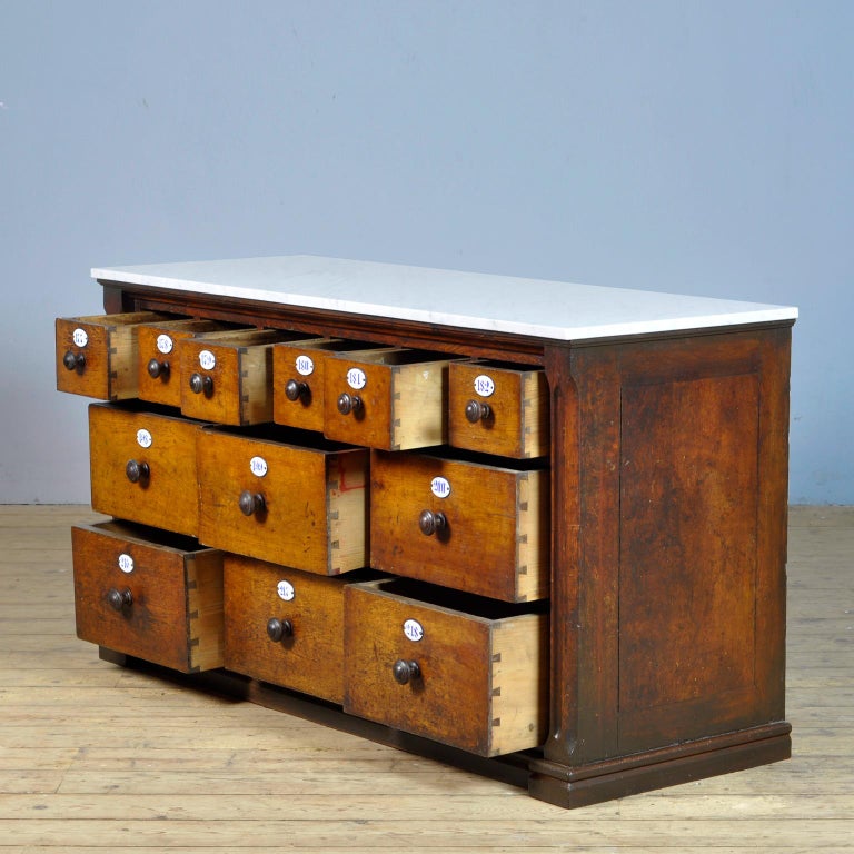 German Apothecary's Chest of Drawers with Marble Top, 1930's