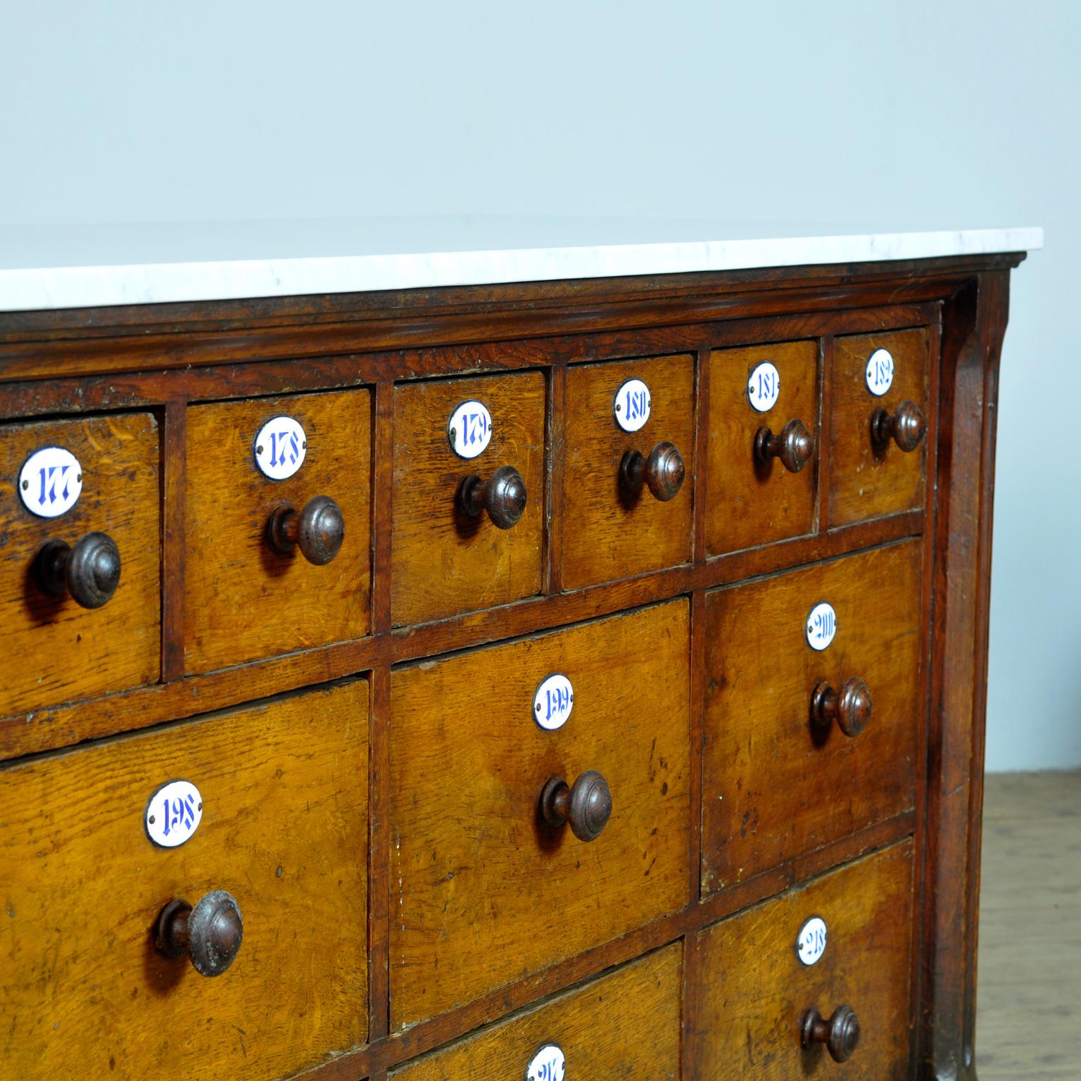 German Apothecary's Chest of Drawers with Marble Top, 1930's