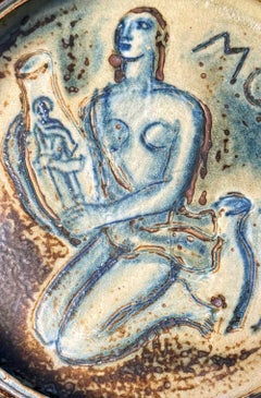 „Apotheosis of Pottery“, atemberaubende niedrige Art-Déco-Schale mit weiblichem Akt von Nielsen