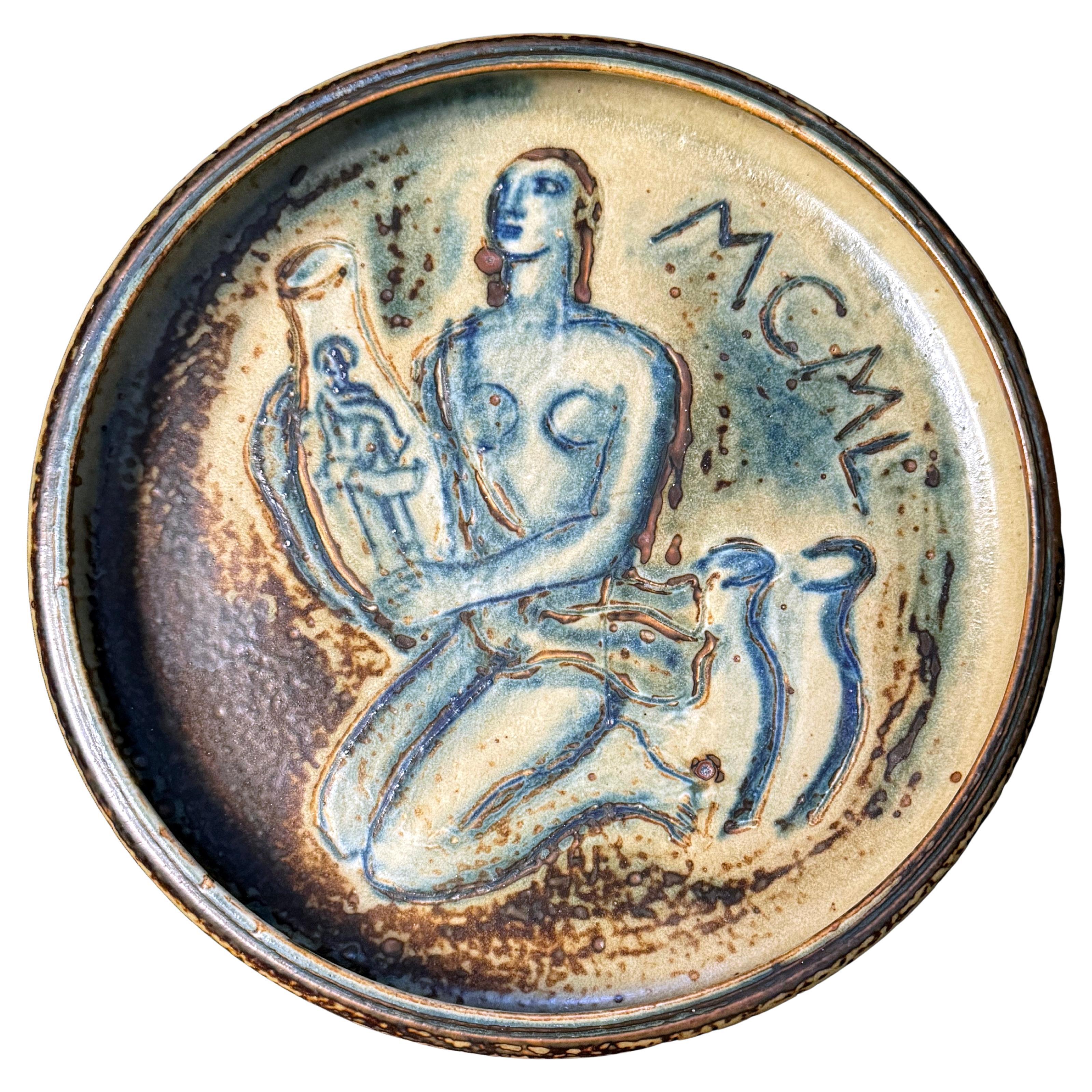 "Apotheosis of Pottery", Stunning Art Deco Low Bowl w/ Female Nude by Nielsen For Sale