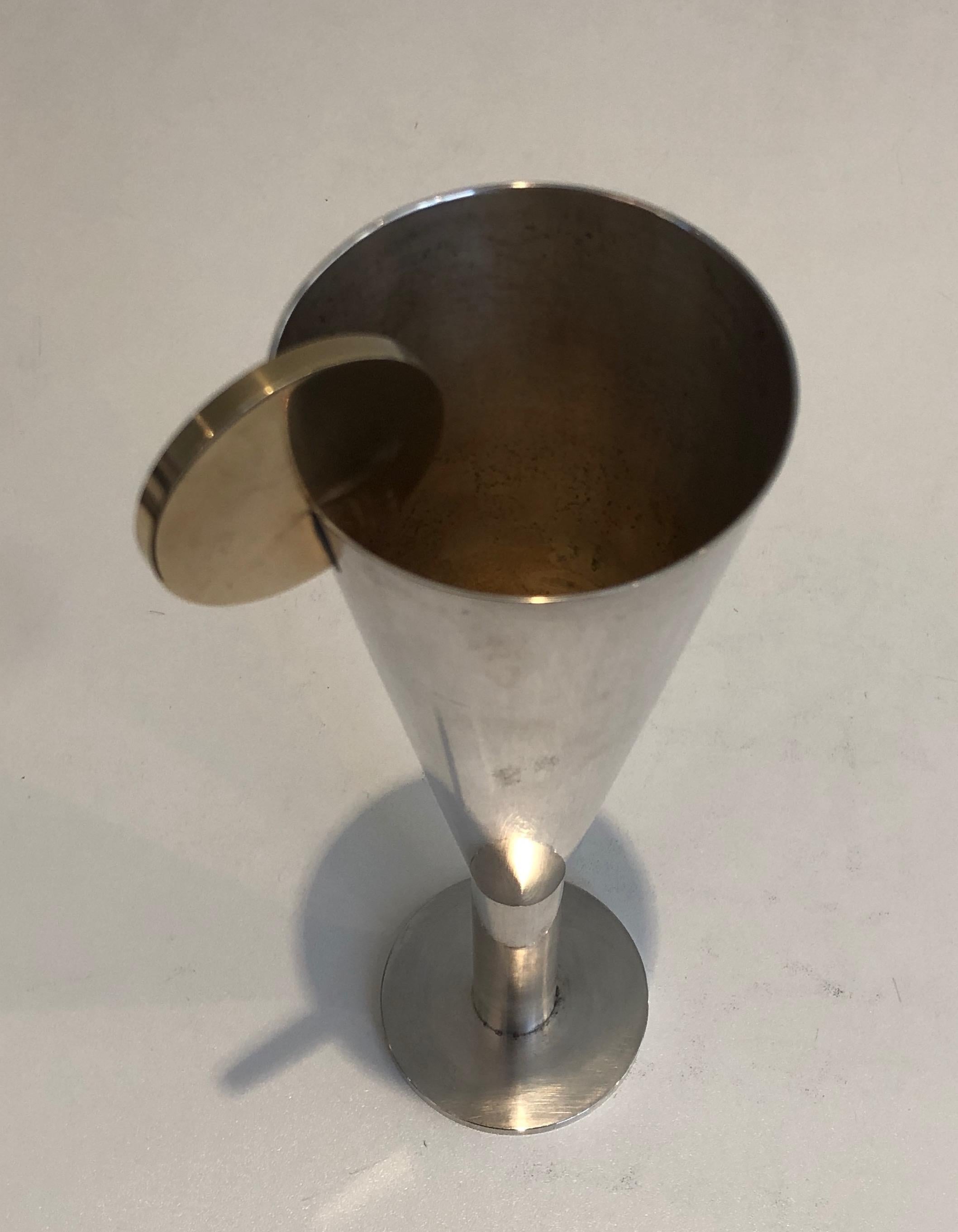 A.Pozzi, Silver Plated and Brass Champagne Flute, Italy, Marked Padova A.Pozzi For Sale 4