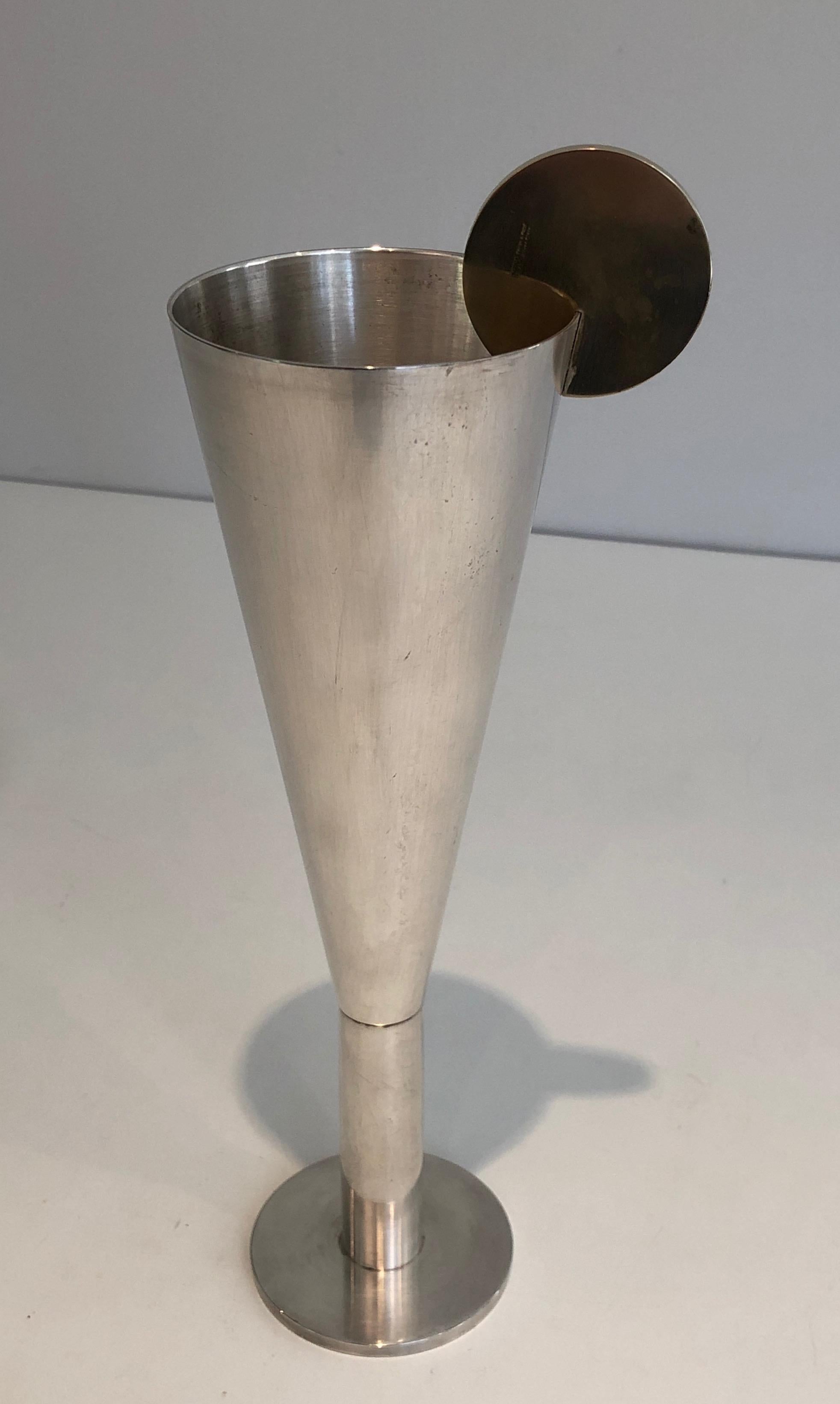 A.Pozzi, Silver Plated and Brass Champagne Flute, Italy, Marked Padova A.Pozzi For Sale 5