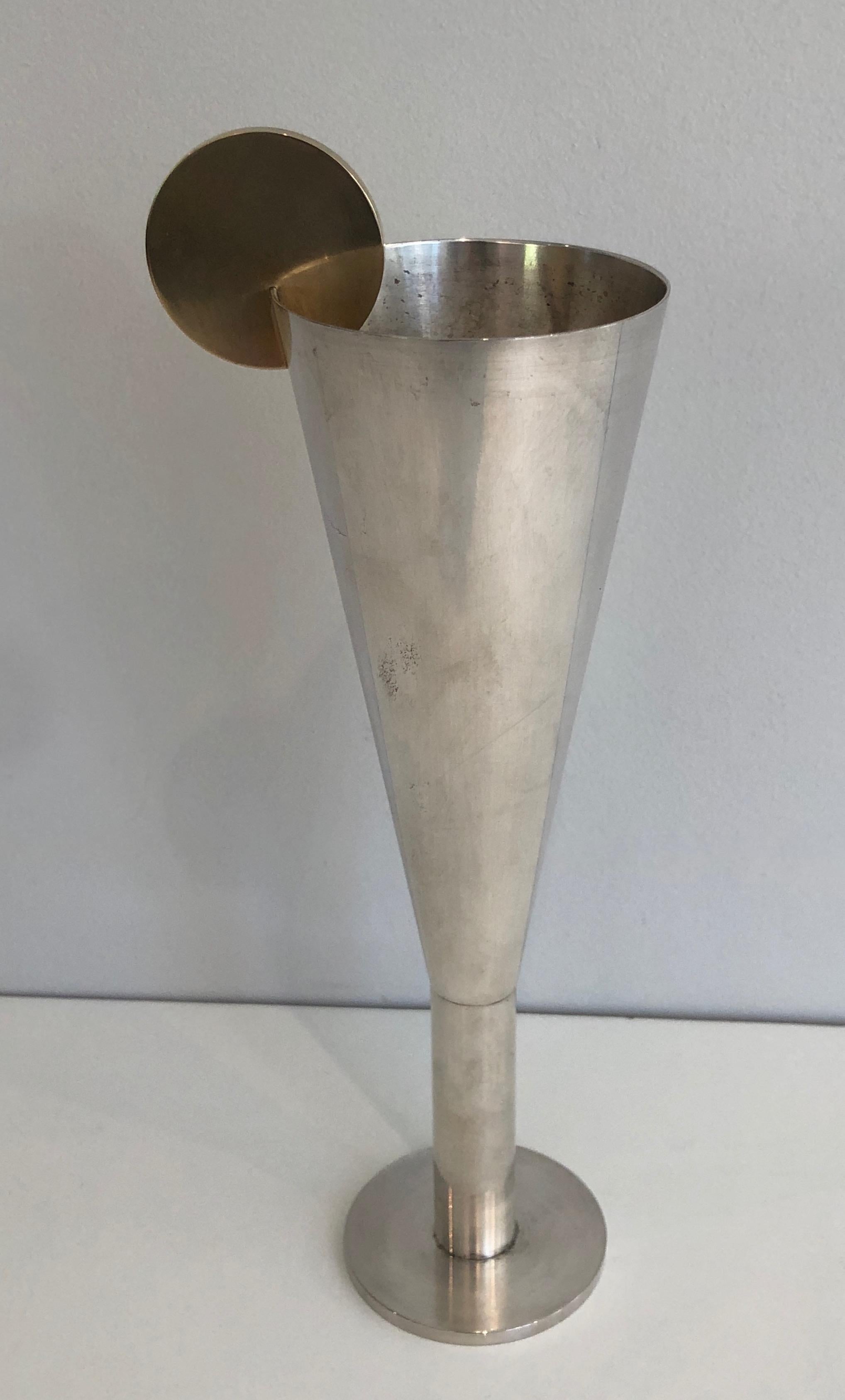 A.Pozzi, Silver Plated and Brass Champagne Flute, Italy, Marked Padova A.Pozzi For Sale 9