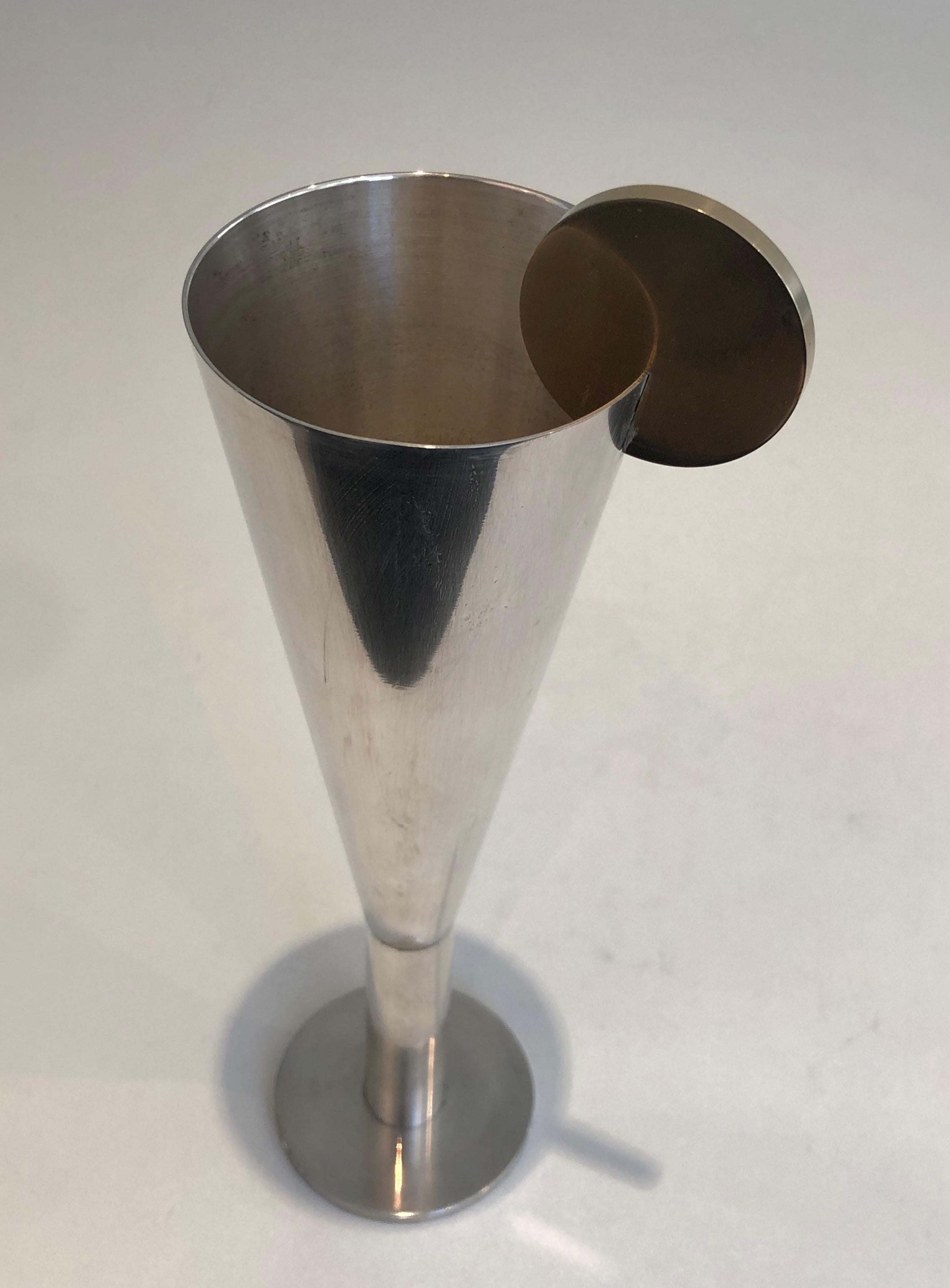 This rare champagne flute is made of silver plated with a brass lemon. This is an Italian work, signed by .A.Pozzi. and marked Padova A.Pozzi. circa 1950.