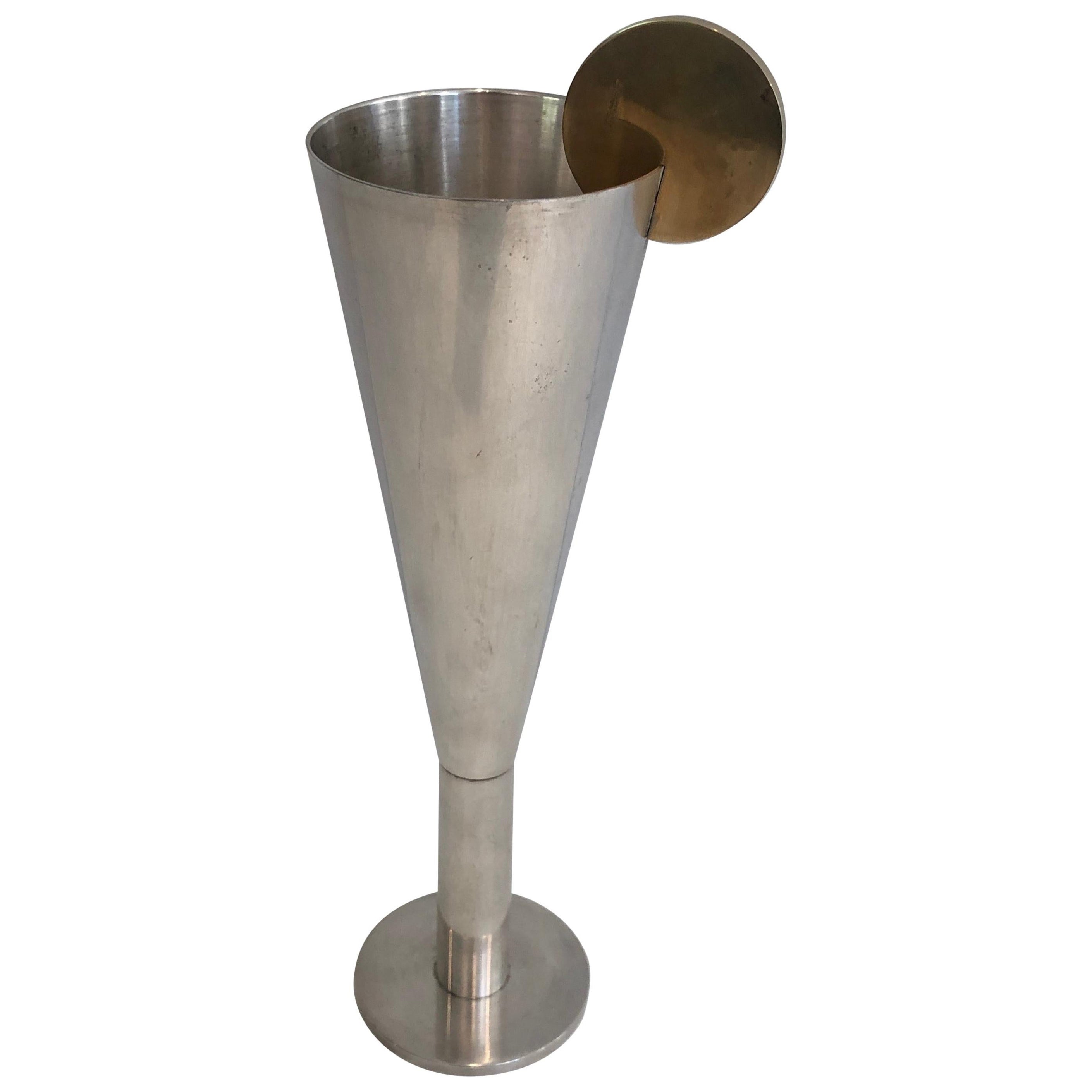 A.Pozzi, Silver Plated and Brass Champagne Flute, Italy, Marked Padova A.Pozzi