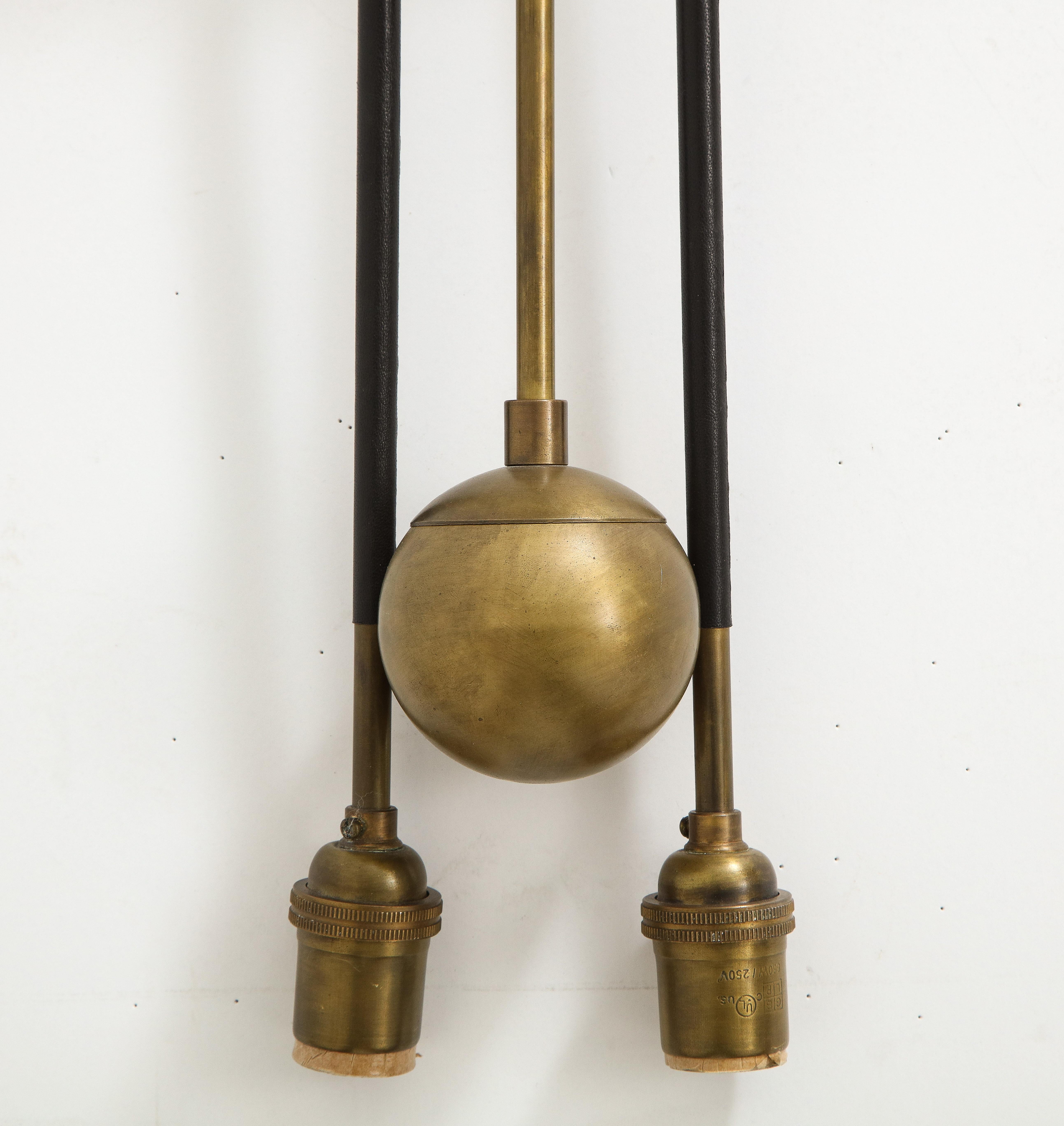 Apparatus Highwire: Tandem Small Light Fixture in Brass and Black Calfskin 10