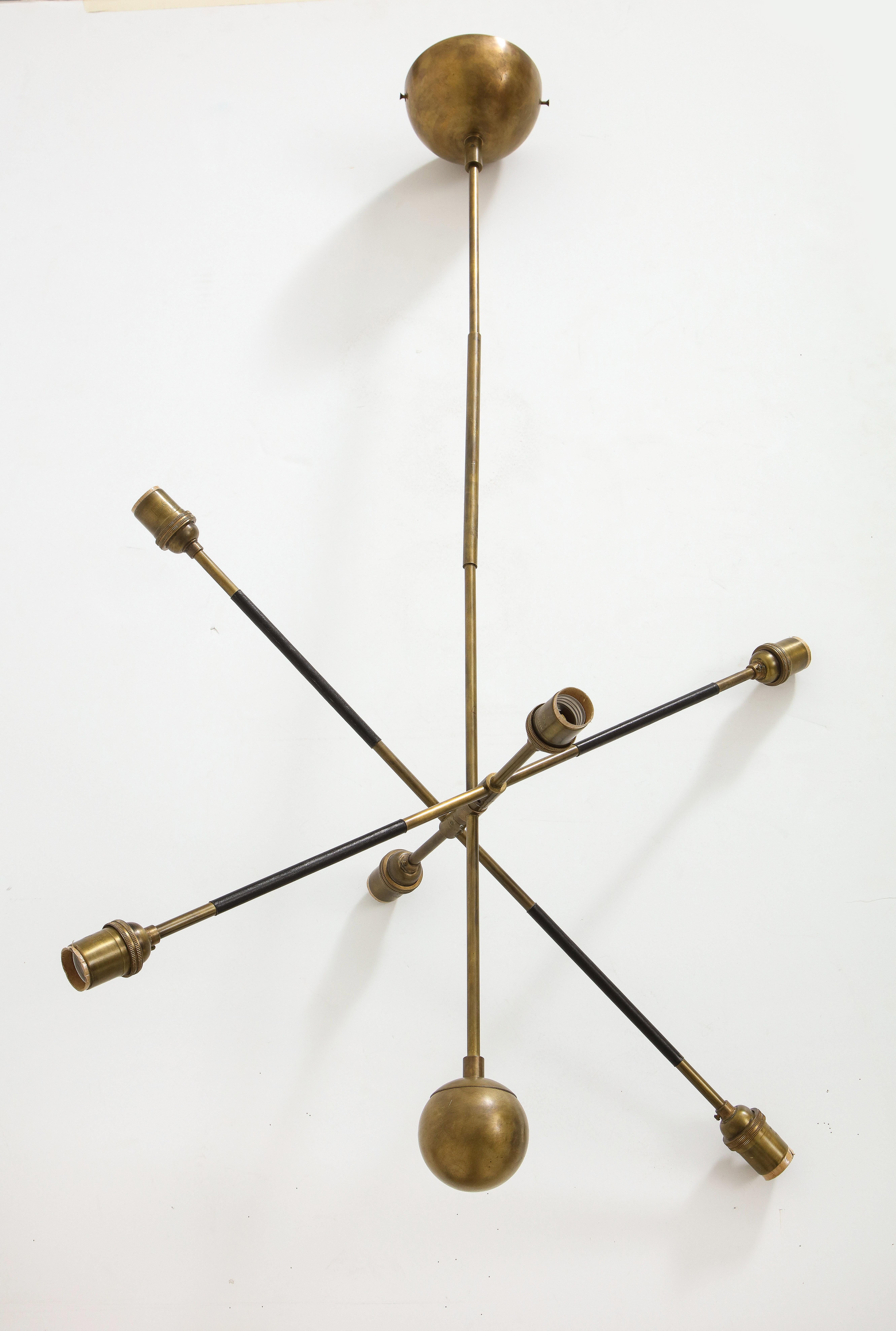 Modern Apparatus Highwire: Tandem Small Light Fixture in Brass and Black Calfskin